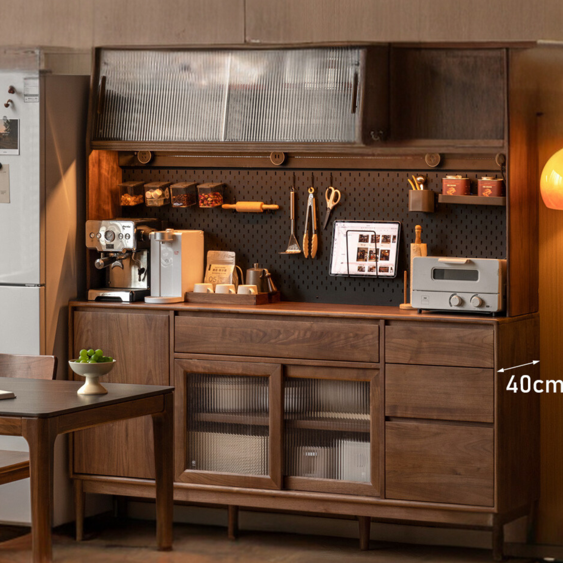 Black Walnut Solid Wood Modern Sideboard - Minimalist Buffet Cabinet for Dining Room, Living Room & Entryway Storage