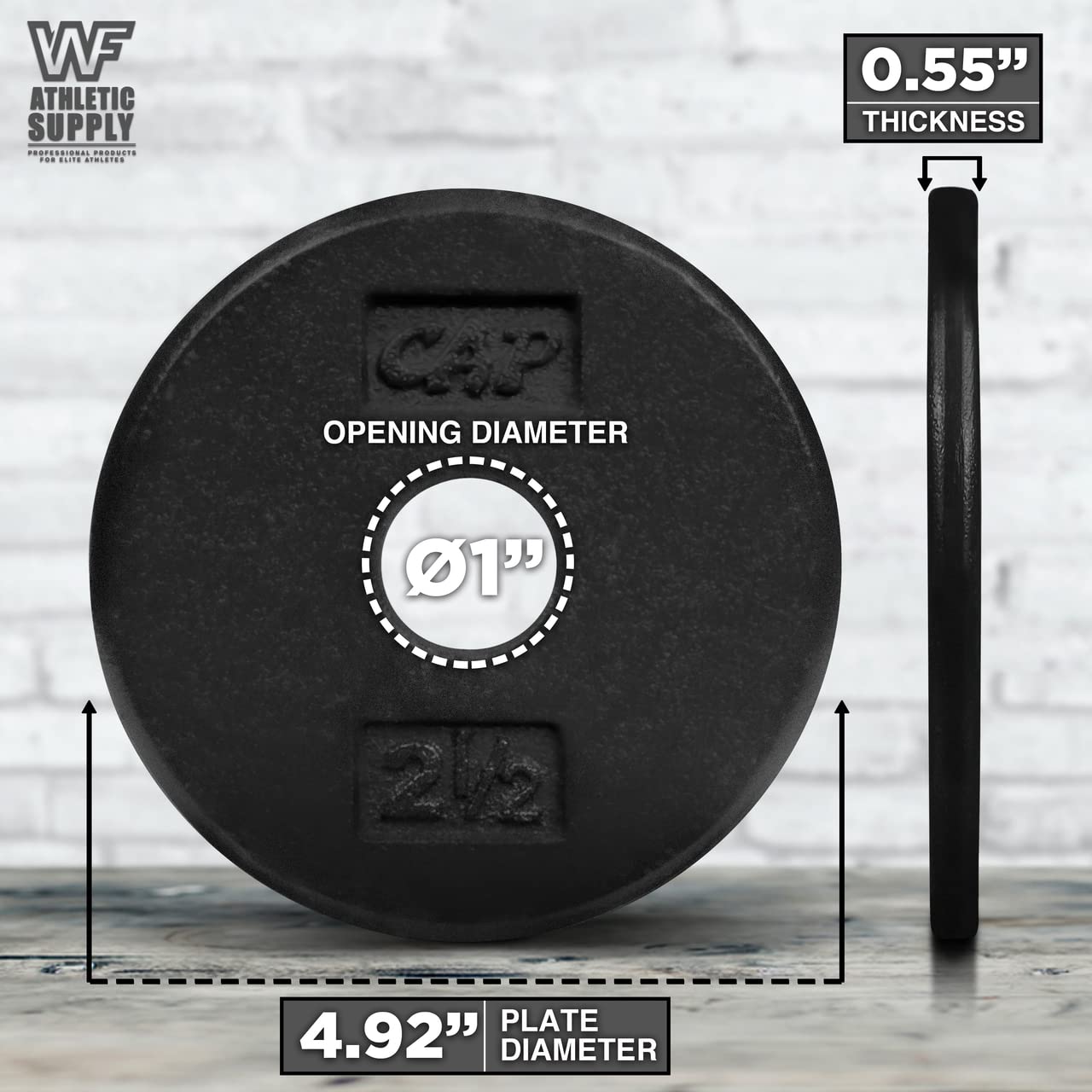 CAPHAUS Black Standard Solid Cast Iron Weight Plates - 1-inch Center Hole for Standard Barbell & Dumbbell - Multiple Sizes (1.25LB to 50LB) - Home Gym Equipment for Strength Training & Weightlifting