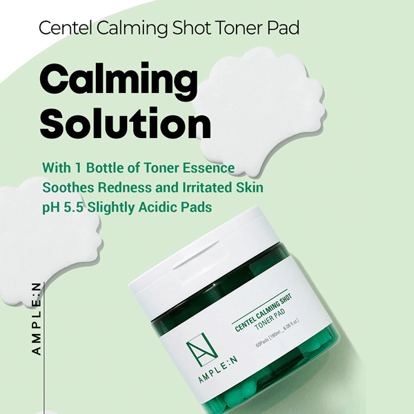 AMPLE:N Centel Calming Shot Toner Pads - 60 Count for Soothing & Hydrating Skin Care | Perfect for Sensitive Skin & Post-Workout Refresh
