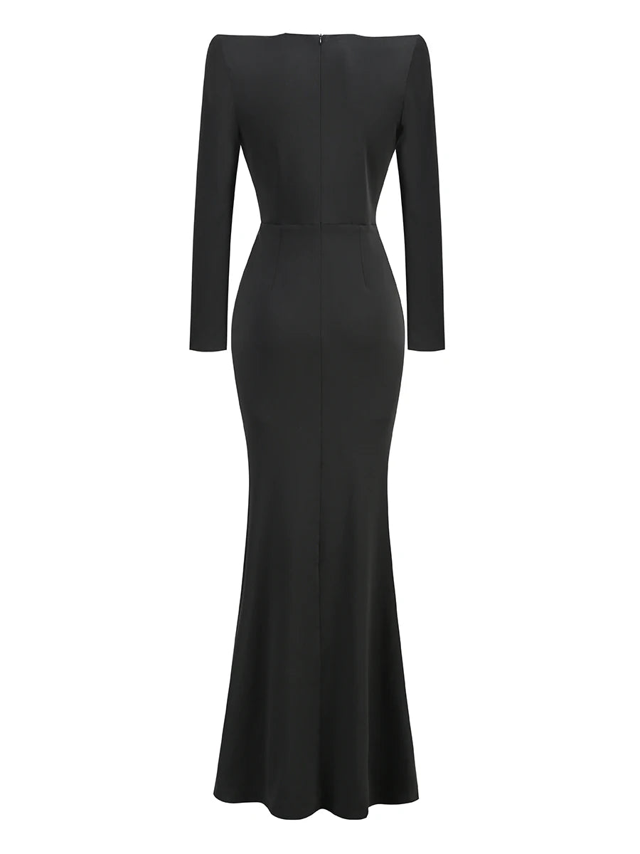 Black Red White Women's Long Sleeve V-Neck Sparkling Crystal Bodycon Dress - Elegant Evening Party, Cocktail, Prom, Wedding & Special Occasion Outfit