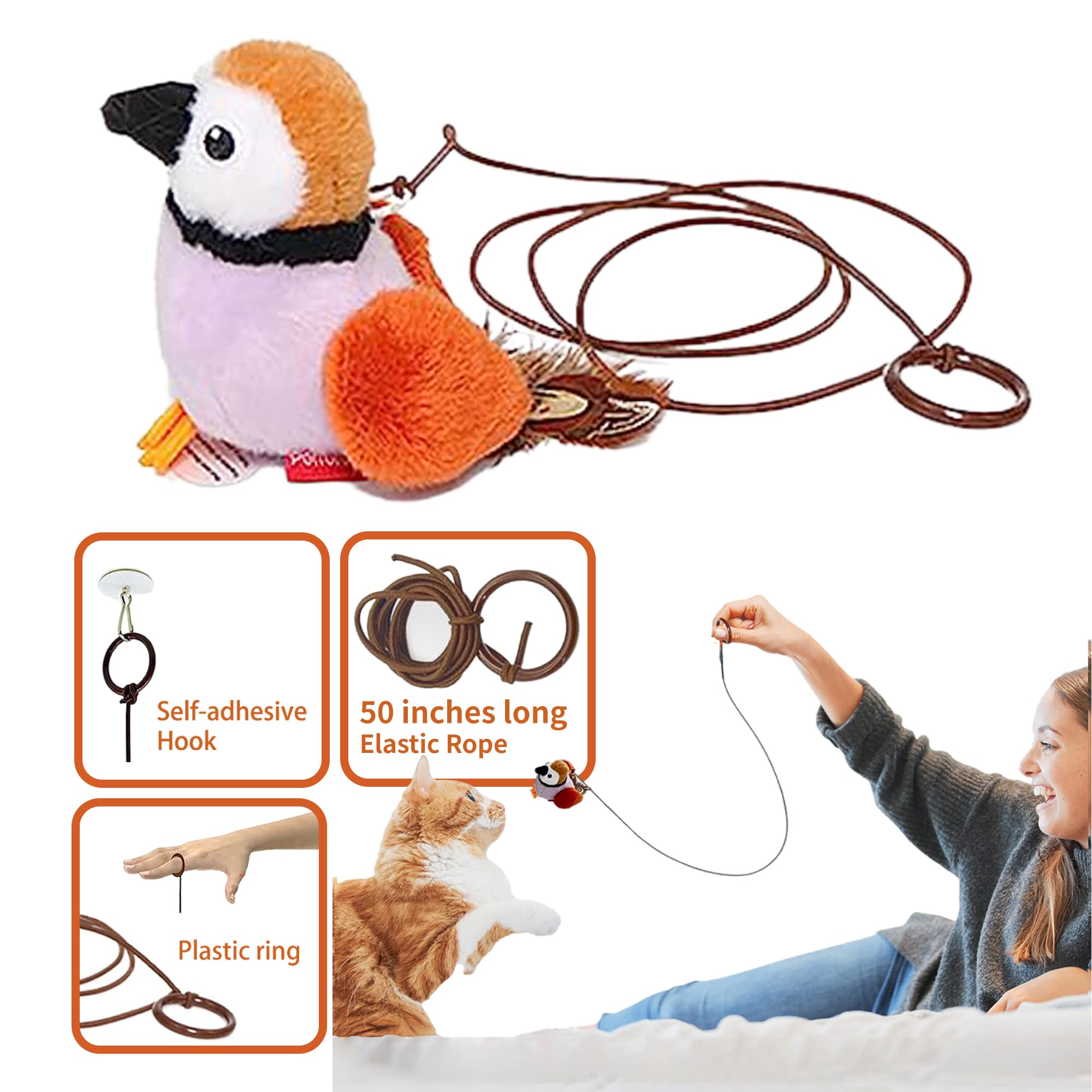 Interactive Chirping Bird Cat Toys with Catnip & Feather - Fun Kitten Toys for Indoor Cats, DIY Cat Wand & Hanging Door Toy - Perfect for Cat Trees & Towers - Playtime & Exercise for Active Felines