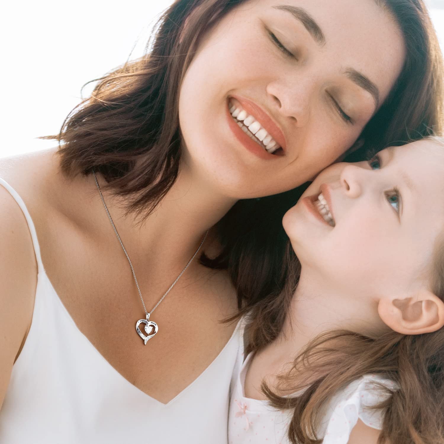 925 Sterling Silver Heart Necklace for Women - Engraved 'I Love You Mom' - Thoughtful Birthday Gift from Daughter | Perfect for Mother's Day, Anniversary & Special Occasions
