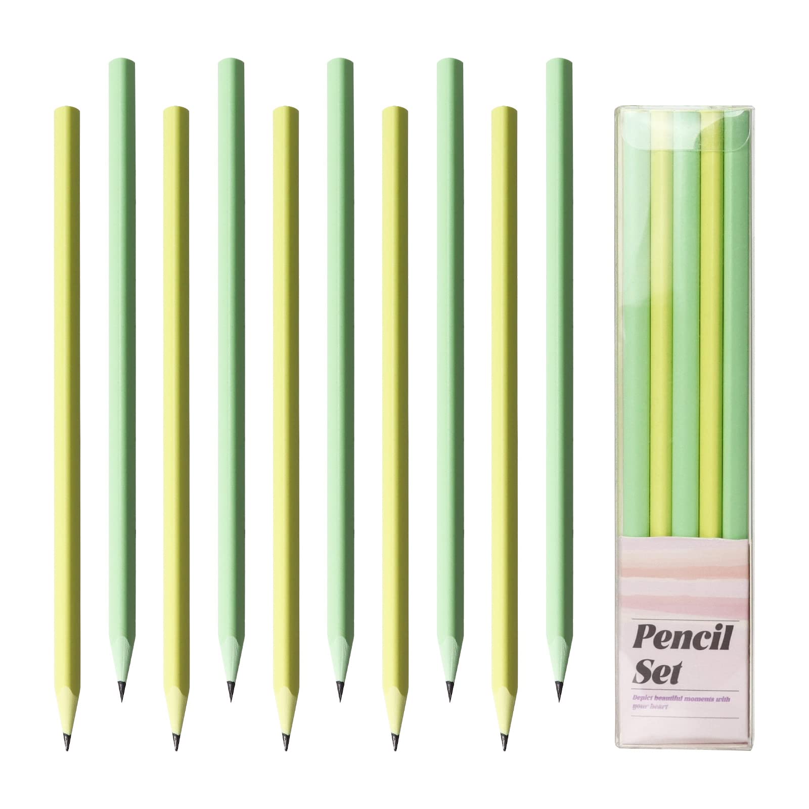10-Pack Professional Sketching Pencils - HB Graphite Drawing Pencils with Wooden Barrel for Artists, Students & Office Use - Perfect for Sketching, Writing, Shading & DIY Projects (Green & Yellow)