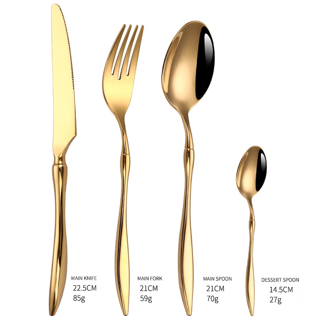 32-Piece Stainless Steel Flatware Set for 8 - Premium Food Grade Mirror Polished Cutlery with Spoons, Forks & Knives - Dishwasher Safe Silverware (Gold) - Perfect for Dinner Parties, Restaurants & Everyday Dining (S1478)