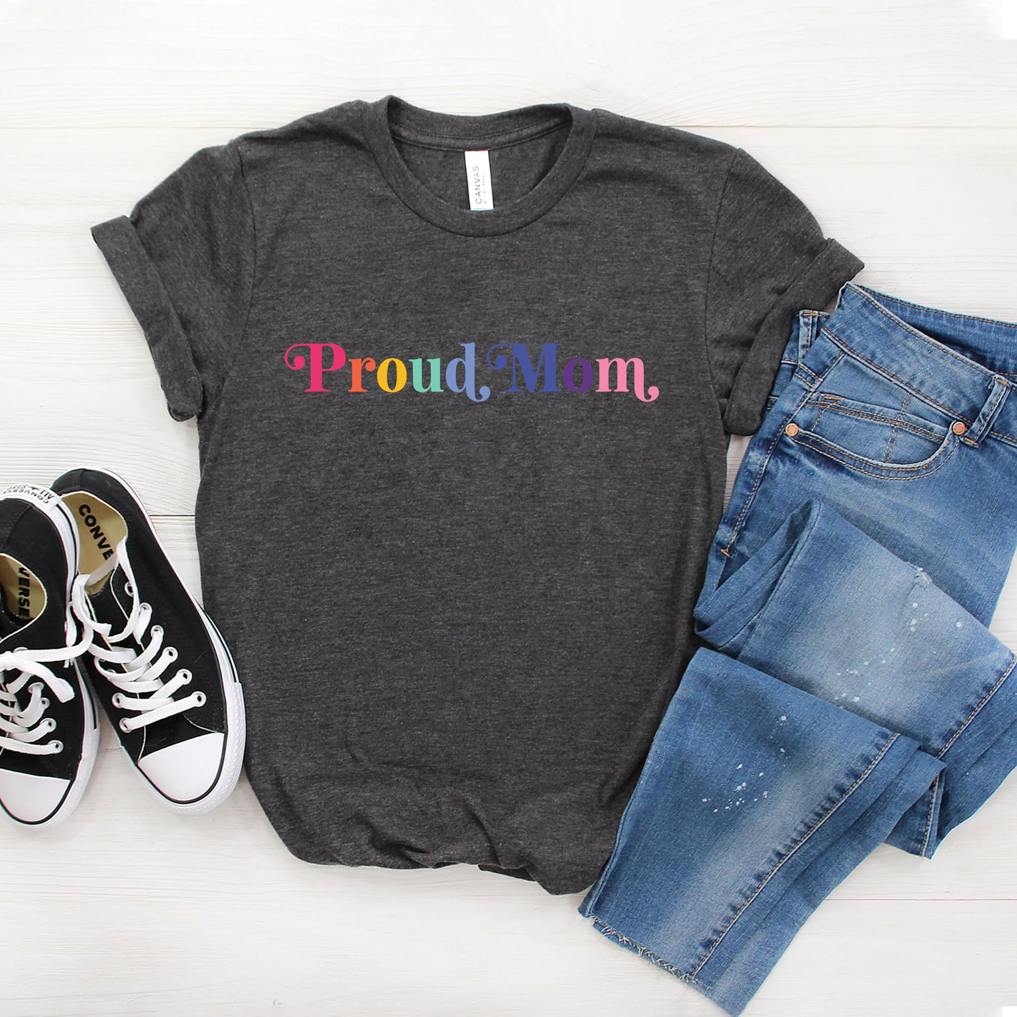 Proud Mom LGBT Pride Shirt - Rainbow Lesbian Mom Tee - Softstyle Unisex T-Shirt for Pride Month & LGBTQ+ Support