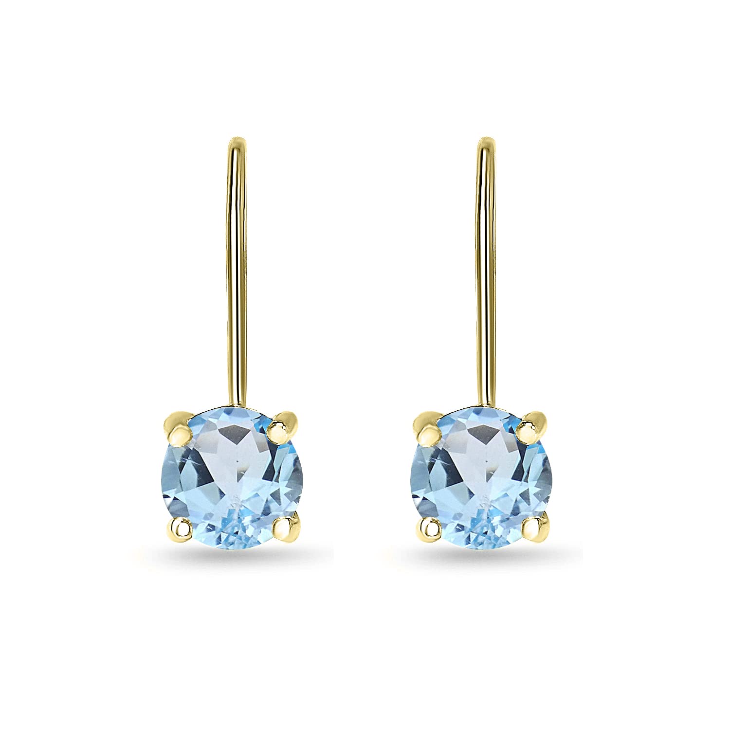 Birthstone Earrings for Women – 6mm Round Genuine or Synthetic Gemstone Leverback Drop Dangle Earrings in Sterling Silver with Gold Flash – Perfect for Gifts, Parties & Everyday Wear