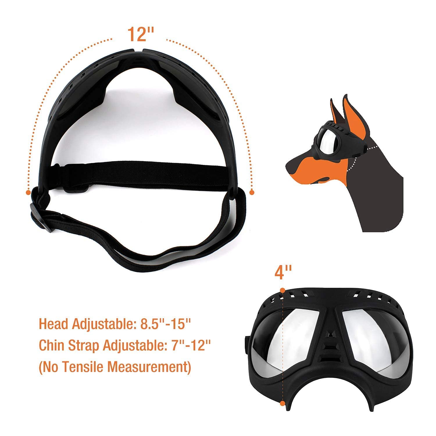 PETLESO UV Protection Dog Goggles for Large Breeds - Dog Sunglasses for Eye Protection During Outdoor Activities Like Driving, Cycling & Hiking - Black Pet Safety Glasses