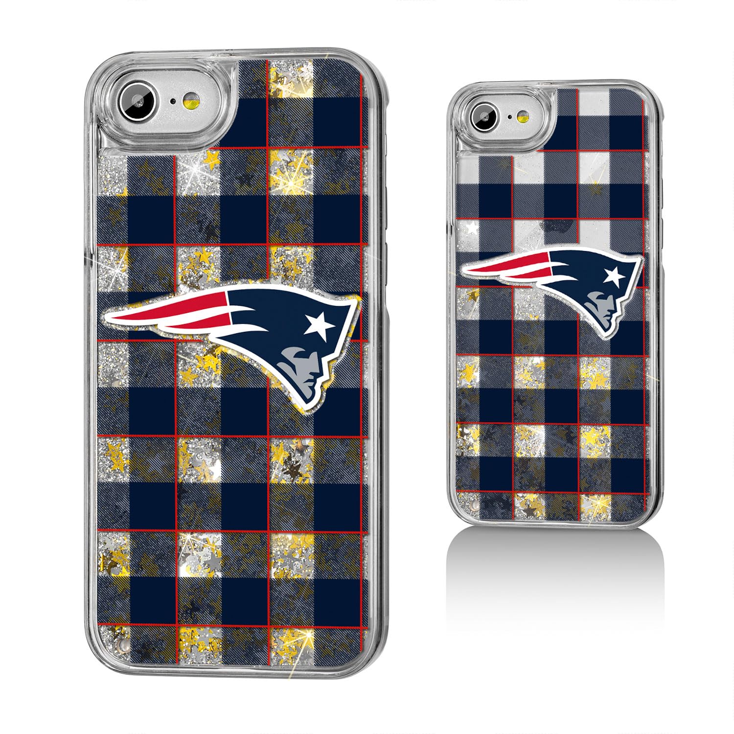 New England Patriots iPhone Case - Plaid Glitter Design for iPhone 11/12/13/14/15 Pro Max - Protective Football Team Phone Cover - Perfect for Game Day & Patriots Fans