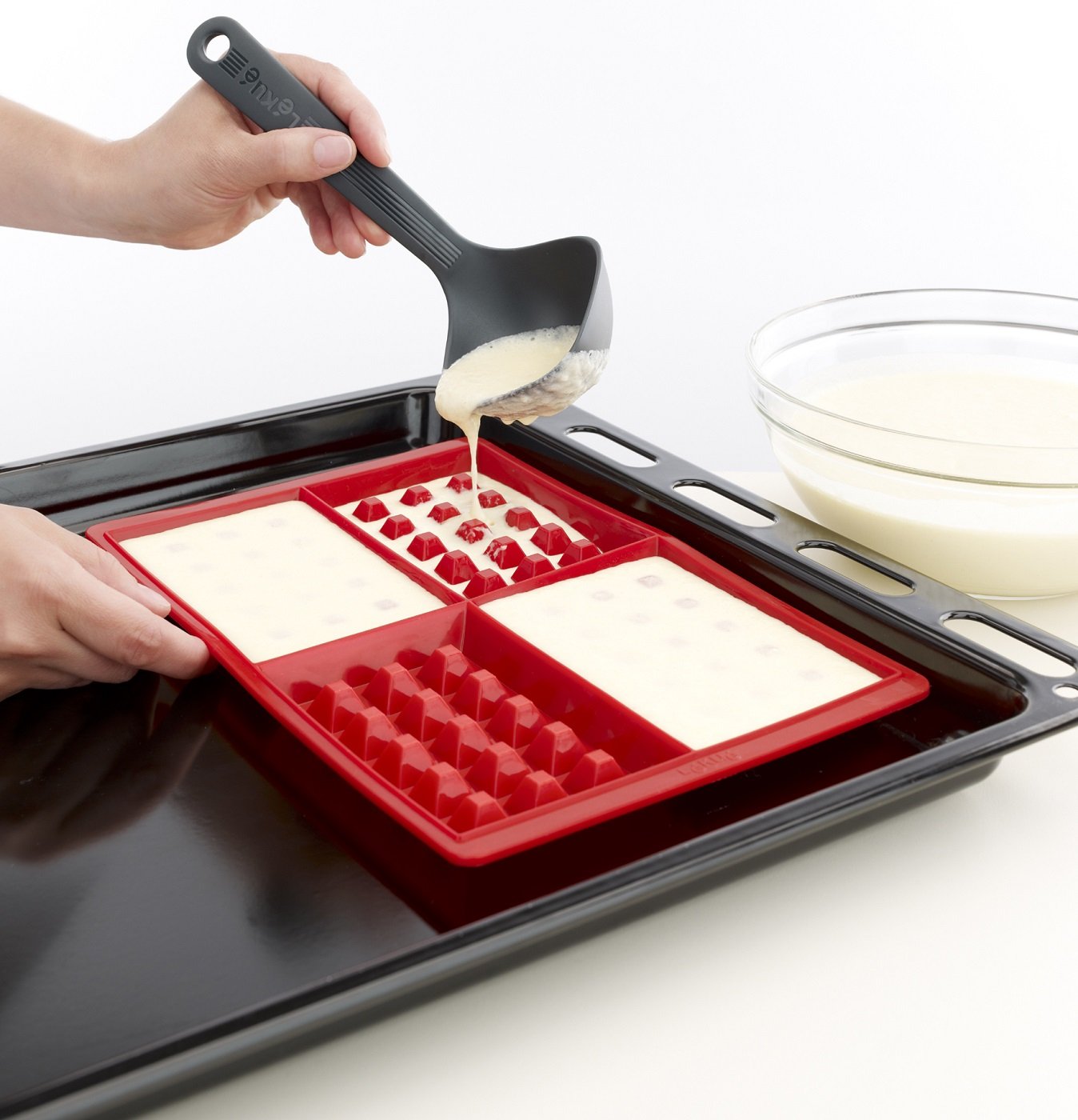 Lekue Silicone Waffle Mold Set of 2 - Non-Stick Red Waffle Maker for Perfect Homemade Breakfast - Ideal for Pancakes, Muffins & Baking (Model #)