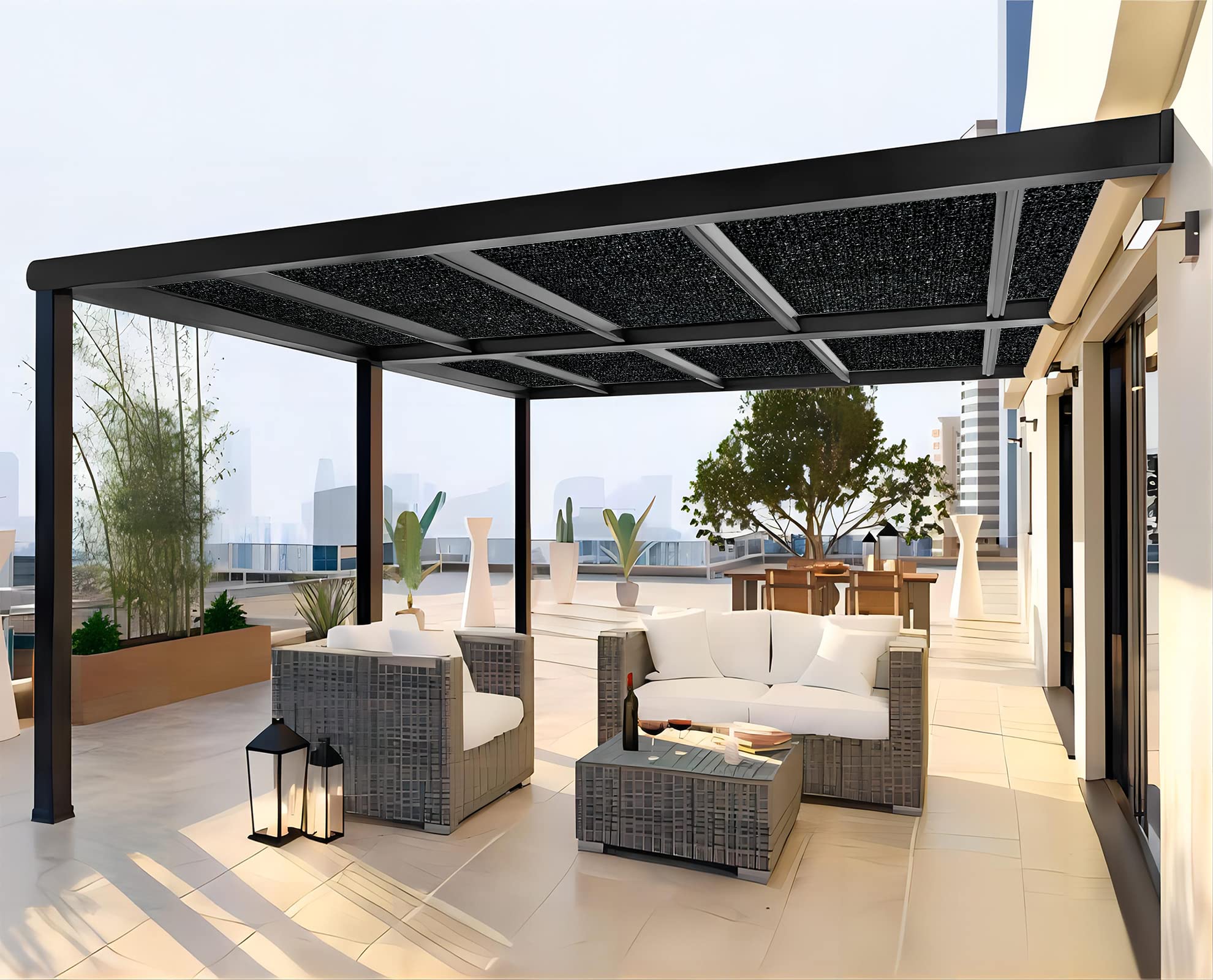 Shatex 90% UV Blocking 8x15ft Sun Shade Fabric - Black Outdoor Pergola Cover, Porch Screen & Vertical Shade for Patio, Garden, and Backyard Privacy Protection