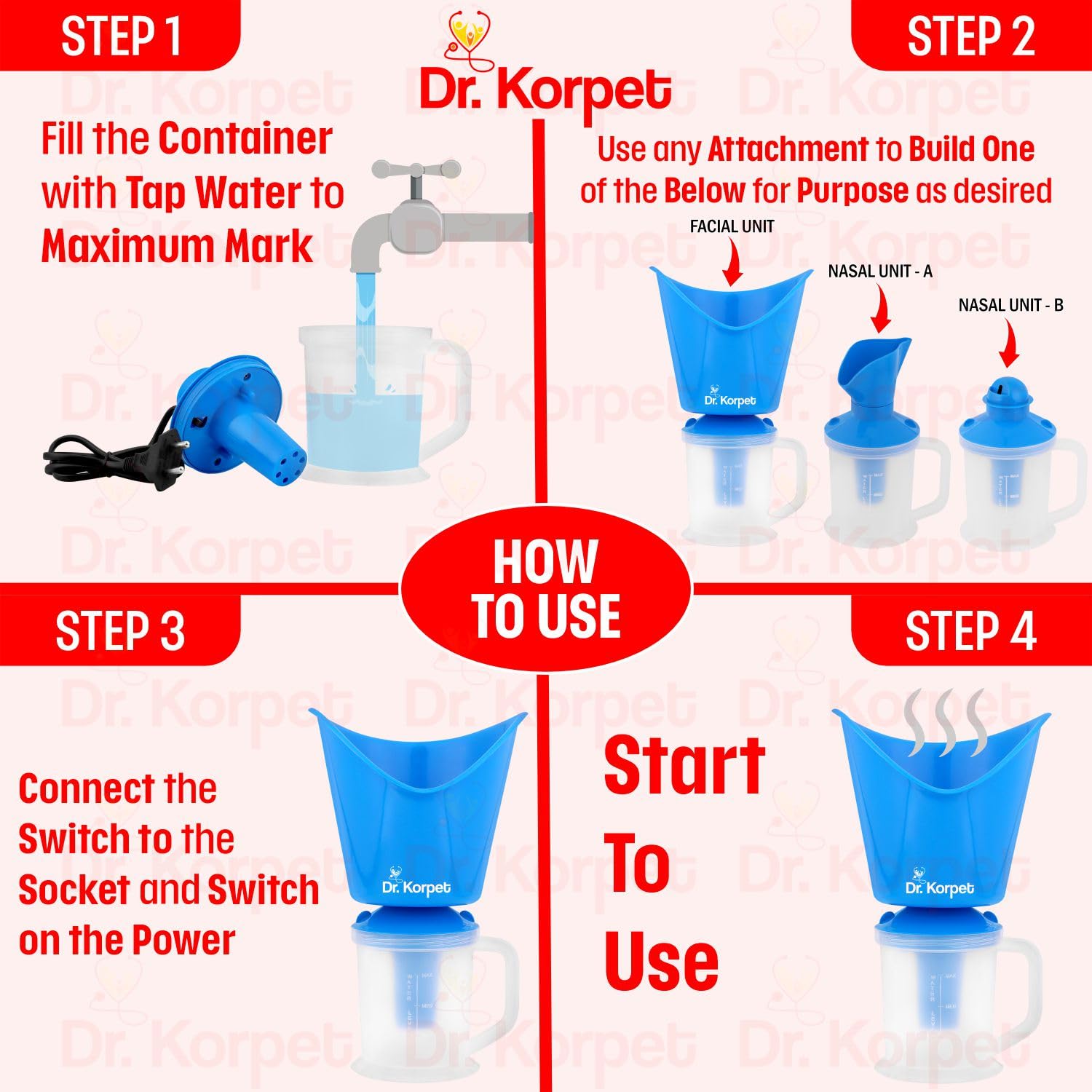 Dr. Korpet Steamer for Cold & Cough Relief - Portable Vaporizer for Adults, Facial Steamer & Steam Inhaler - Soothe Congestion & Hydrate Skin - Perfect for Home & Travel Use (Blue)