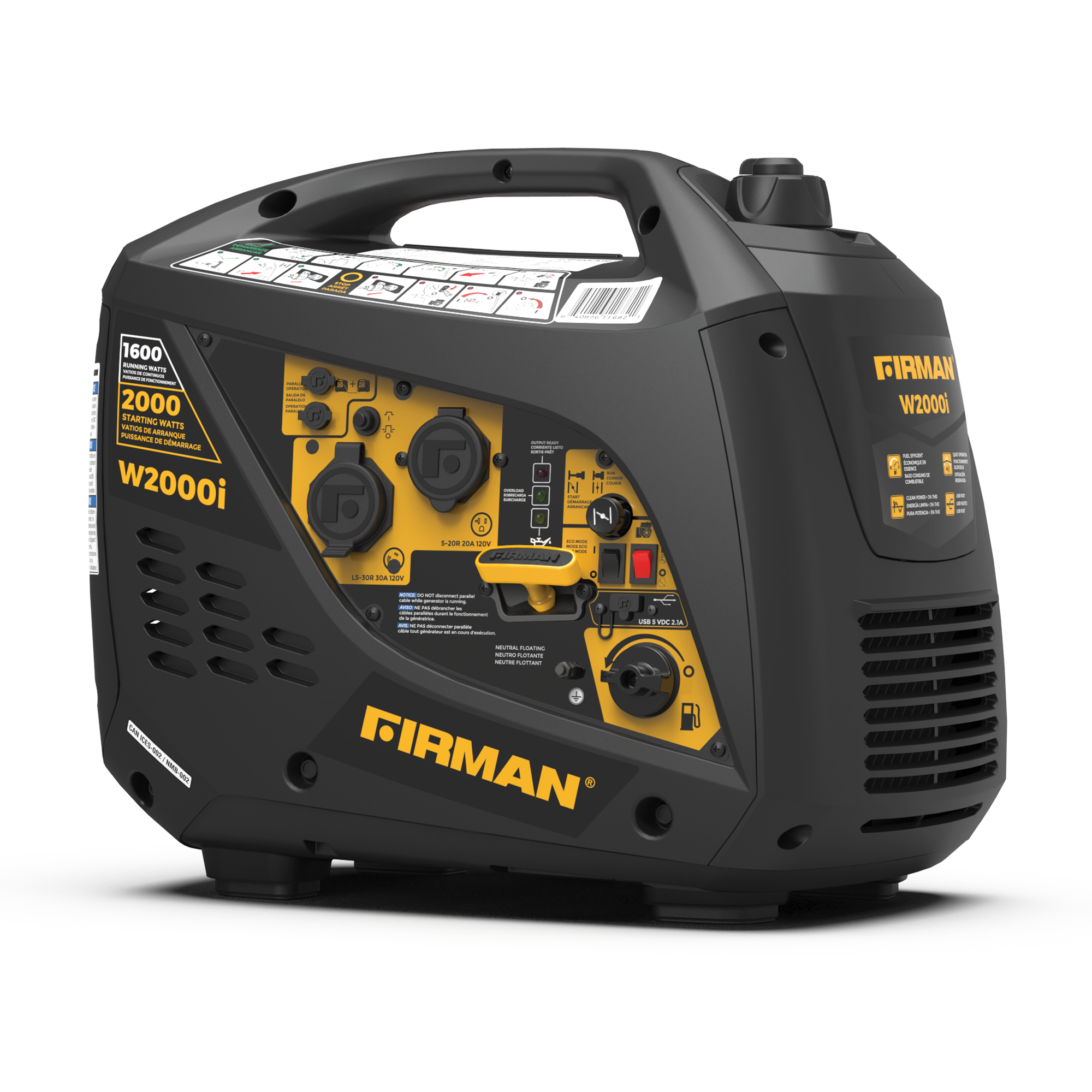 2000W/1600W Portable Inverter Generator with Recoil Start - Perfect for Camping, RV Trips & Emergency Power Backup