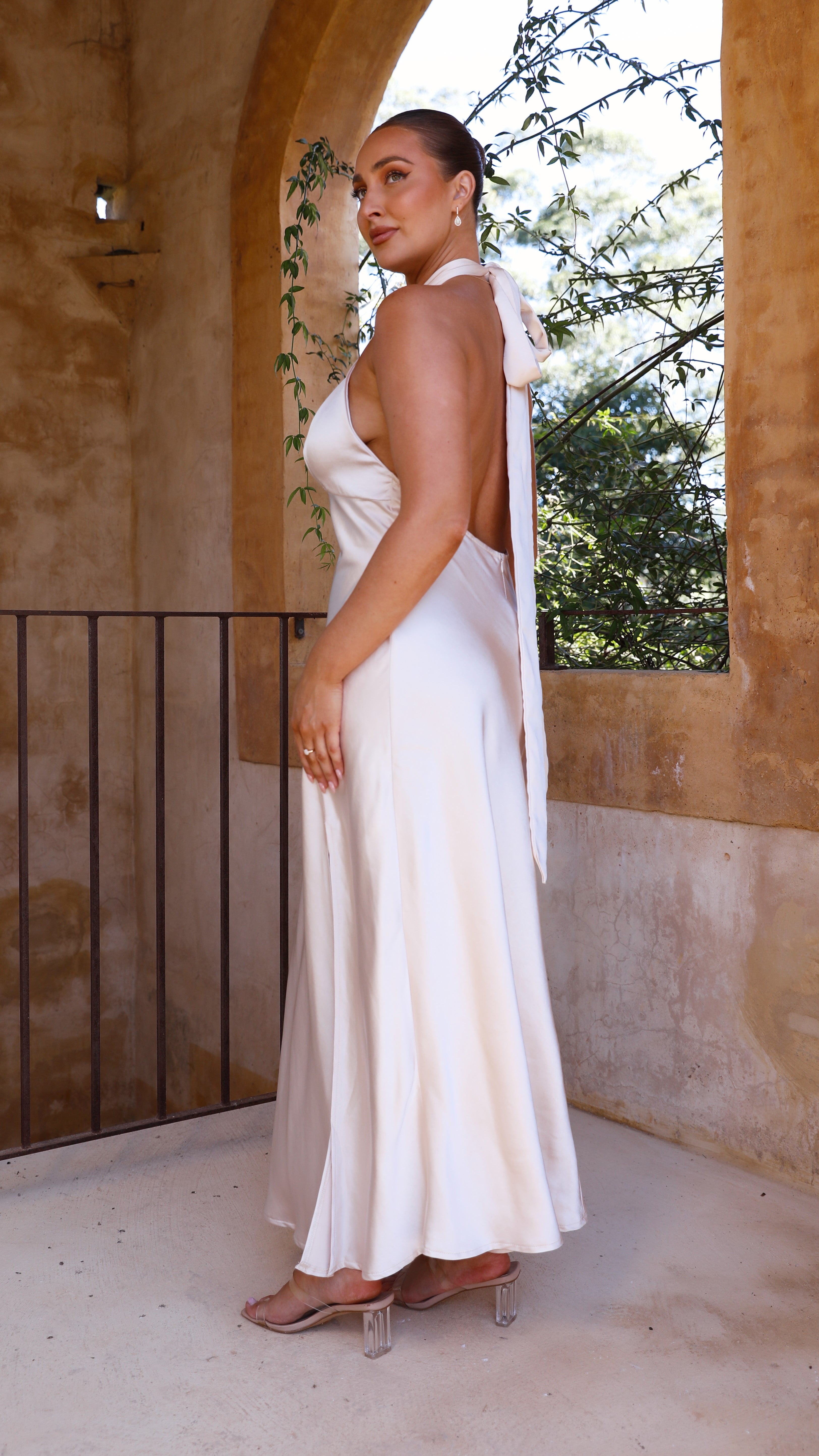 Amalia Maxi Dress in Champagne - Elegant Long Flowy Dress for Women, Perfect for Weddings, Parties & Summer Vacations
