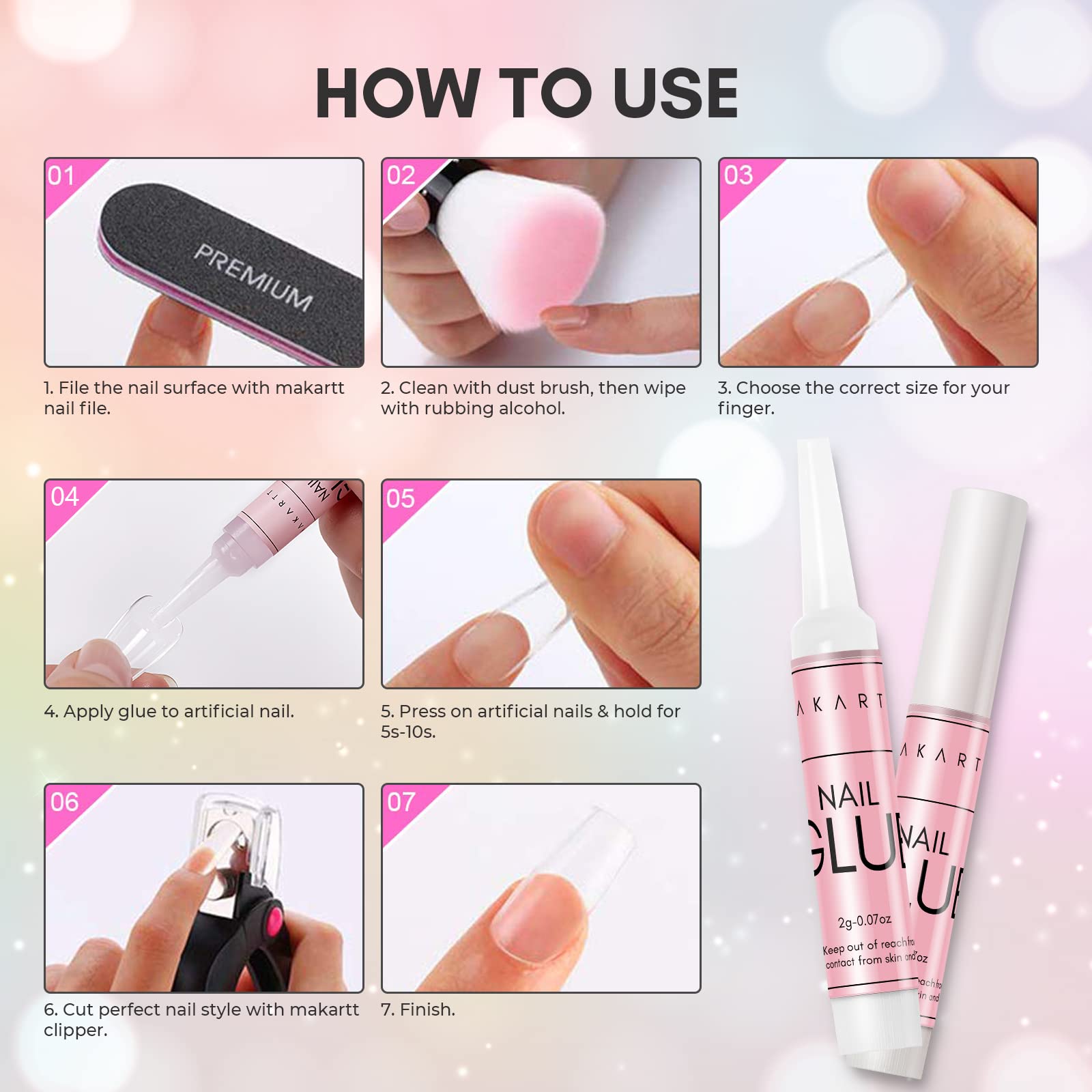 Makartt Super Strong Nail Glue - Professional Nail Adhesive for Acrylic Nails, Press On Nails & Nail Tips - Long Lasting Fake Nails Glue for Broken Nail Repair (0.07oz, 40Pcs) - Perfect for Salon, Home Manicures & Nail Extensions