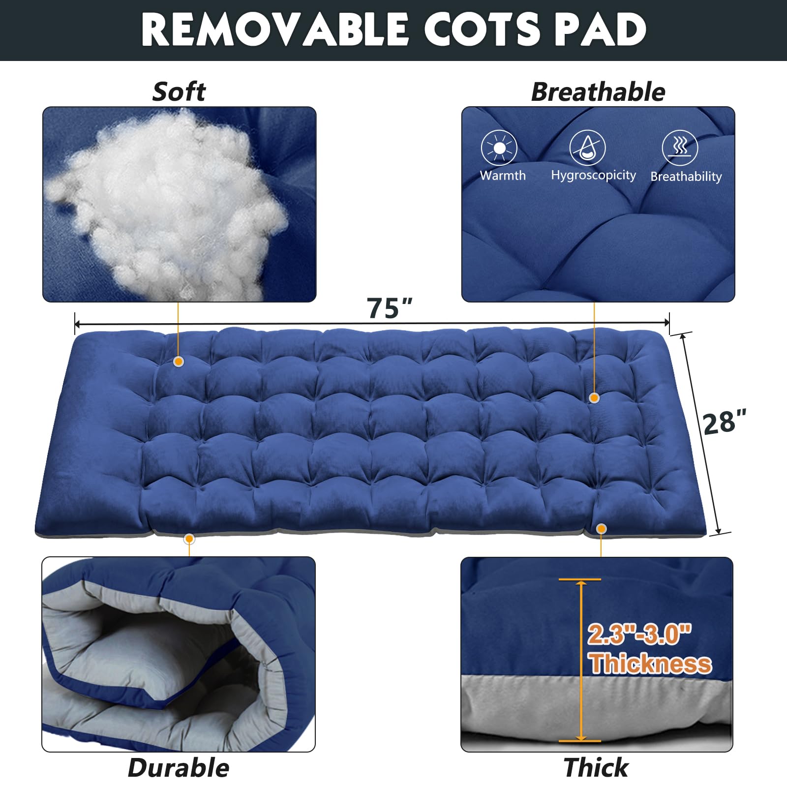 MOPHOTO Heavy Duty Folding Camping Cot for Adults - Portable Sleeping Bed for Outdoor, Home, Camping & Office Use - Perfect for Backpacking, Travel, Emergency & Guest Bed