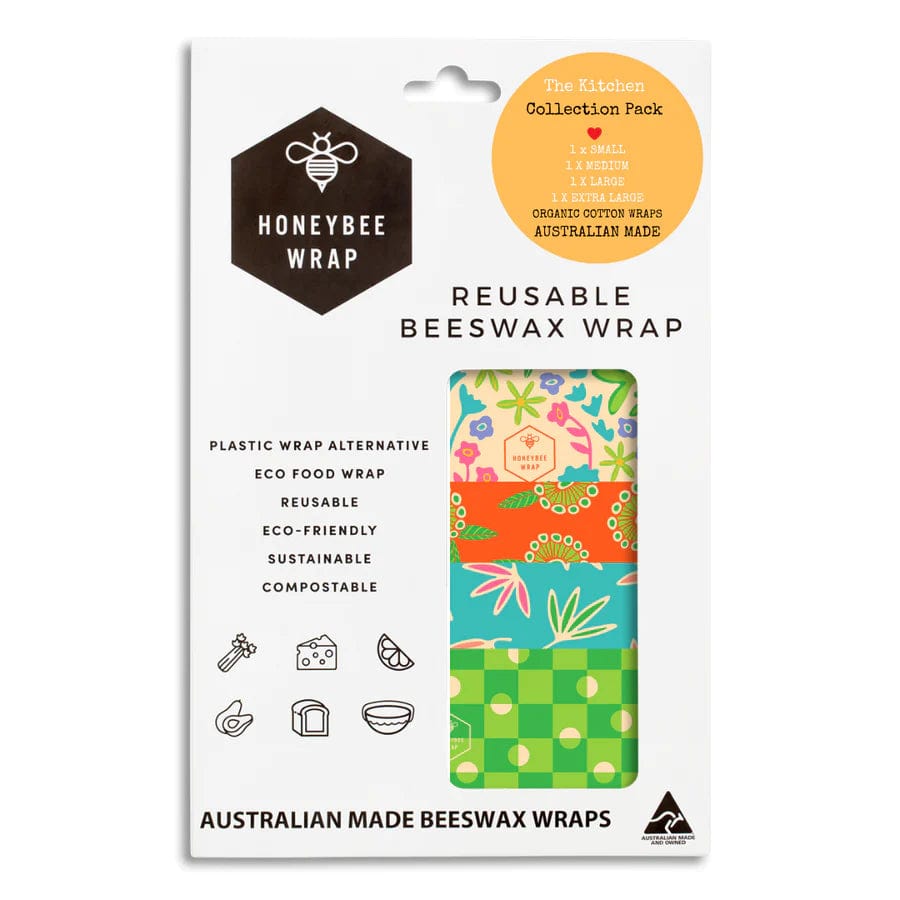 Organic Beeswax Food Wraps Set of 4 - Reusable Eco-Friendly Food Storage for Sandwiches, Fruits & Vegetables - Sustainable Kitchen Wrap Alternative to Plastic