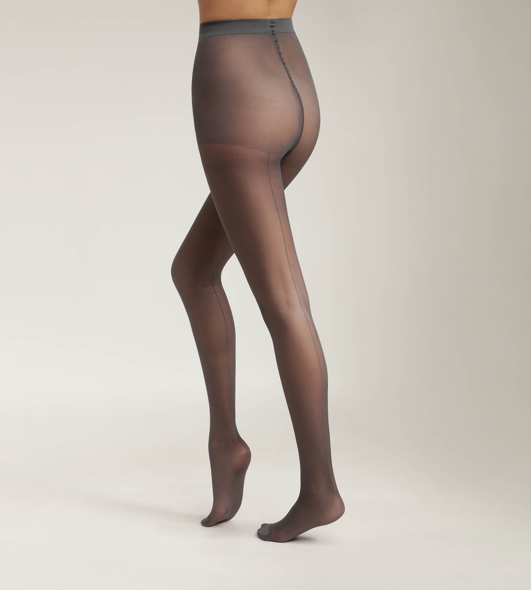 Women's Sheer Gray Tights with Contrasting Seam - Dim Style - Perfect for Office Wear, Evening Outfits, and Special Occasions