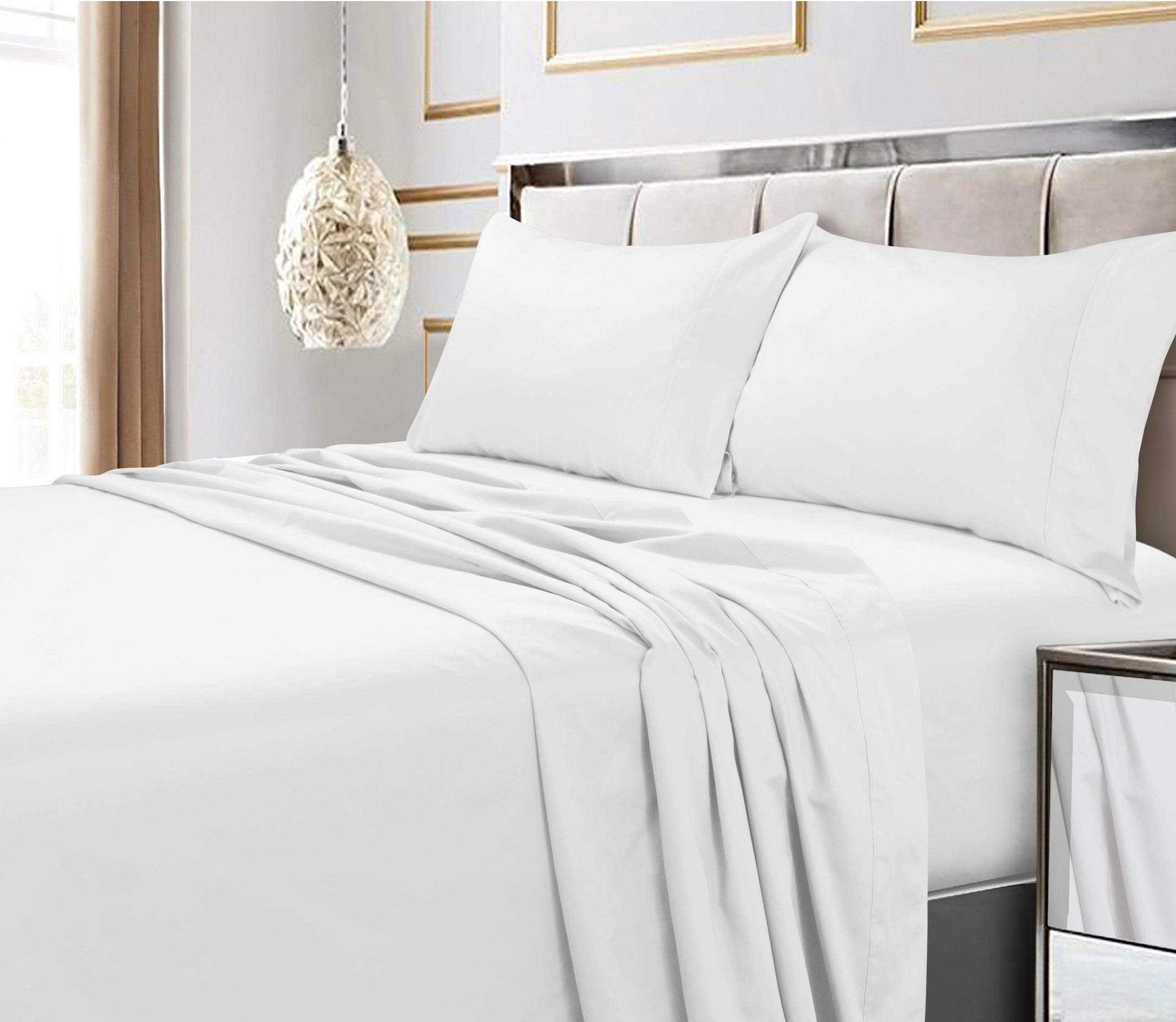 Luxury 100% Egyptian Cotton King Size Bed Sheet Set - 4 Piece, 400 Thread Count, Breathable Sateen Weave, Deep Pocket Fits 14