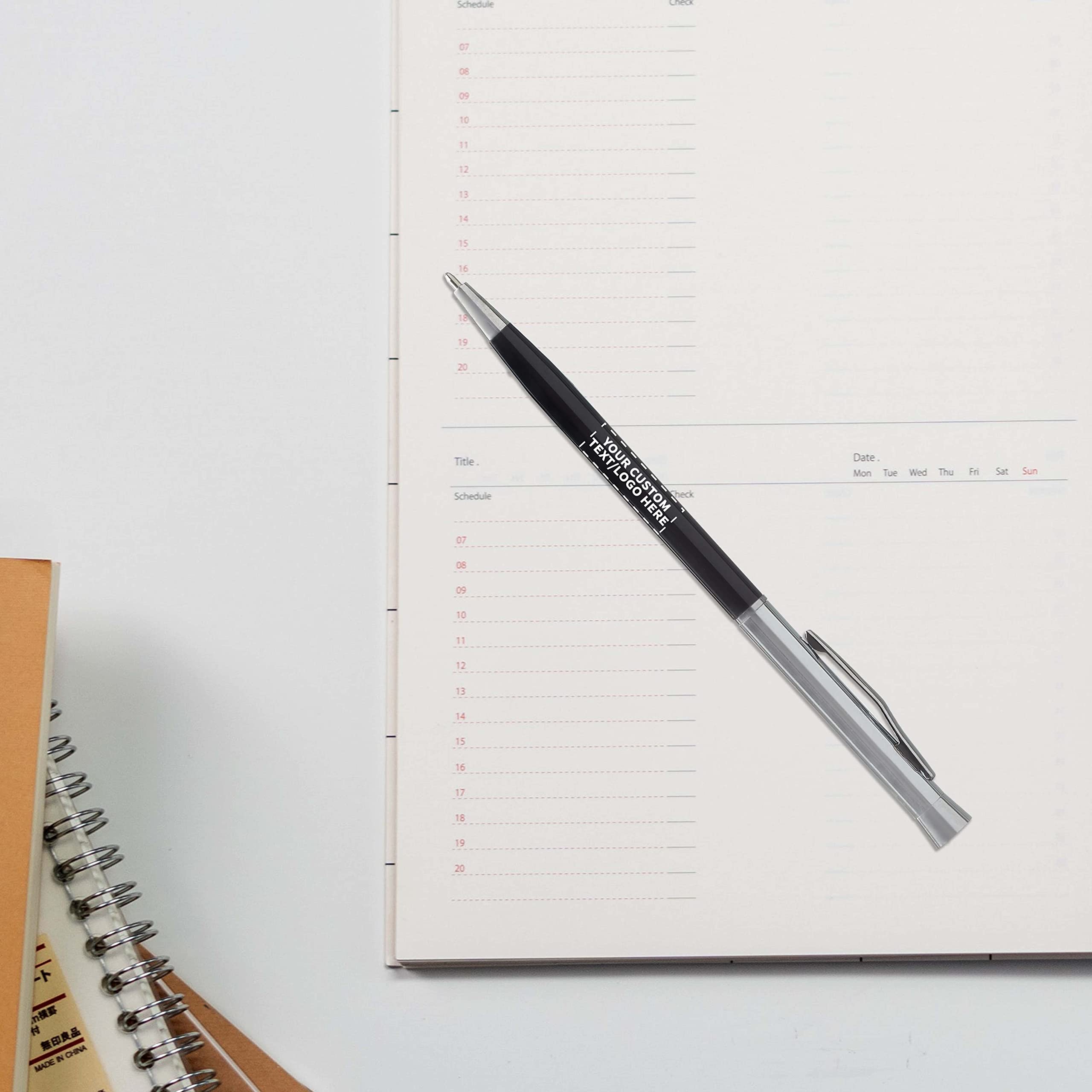 50 Pack Slim Metal Hotel Pens - Customizable Text & Logo - Two-Tone Minimalist Design with Black Ink - Perfect for Corporate Gifts, Events & Promotions