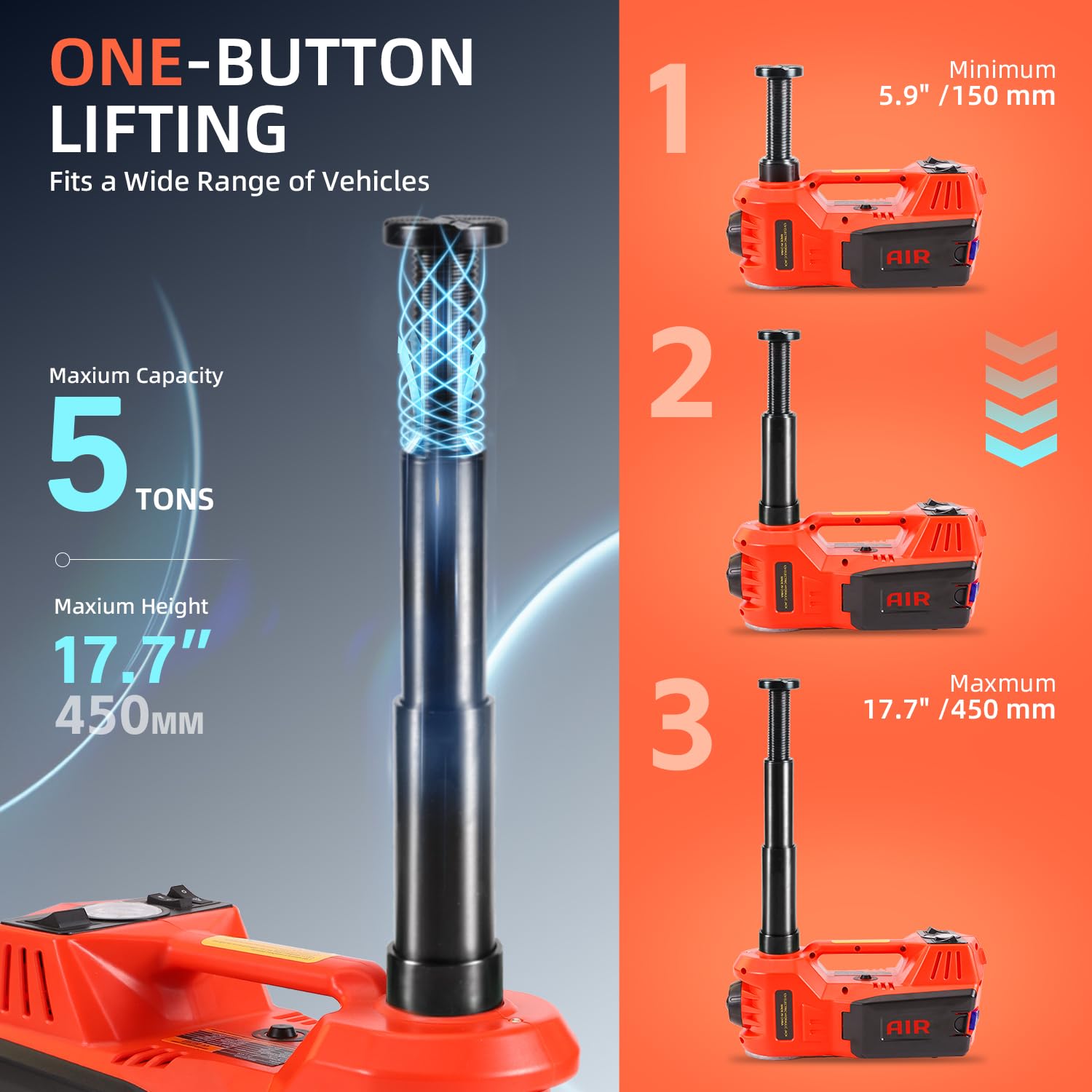 5 Ton 12V Electric Car Jack with Built-in Air Pump - Heavy Duty Hydraulic Floor Jack for SUV, Truck & Vehicle Tire Change - Perfect for Emergency Roadside Repairs & Garage Maintenance
