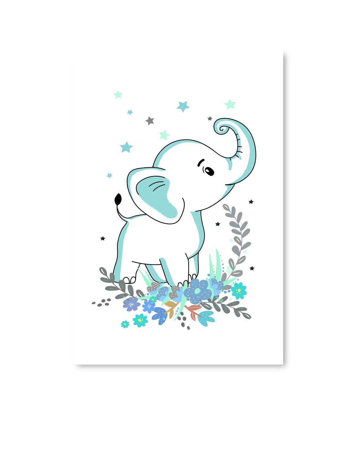 Blue Elephant Nursery Wall Art - 11x17 Inch Funny Ugly Christmas Sweater Poster for Kids Room Decor | Playroom, Baby Shower & Holiday Party Decoration
