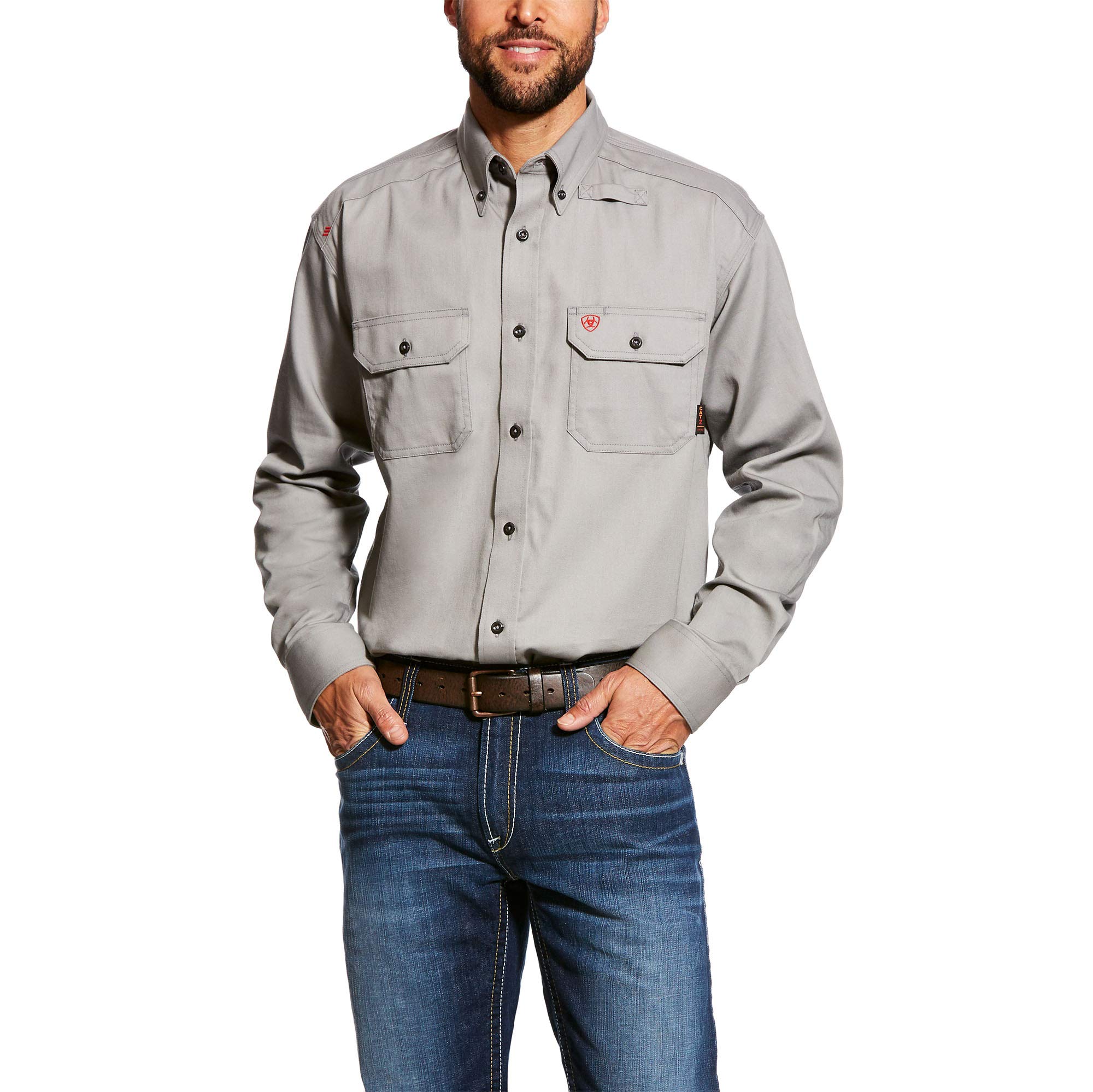 Ariat FR Basic Work Men's Classic Long Sleeve Button-Down Shirt - Flame Resistant Workwear for Construction, Oilfield & Industrial Safety (Perfect for Outdoor Jobs & Hazardous Work Environments)