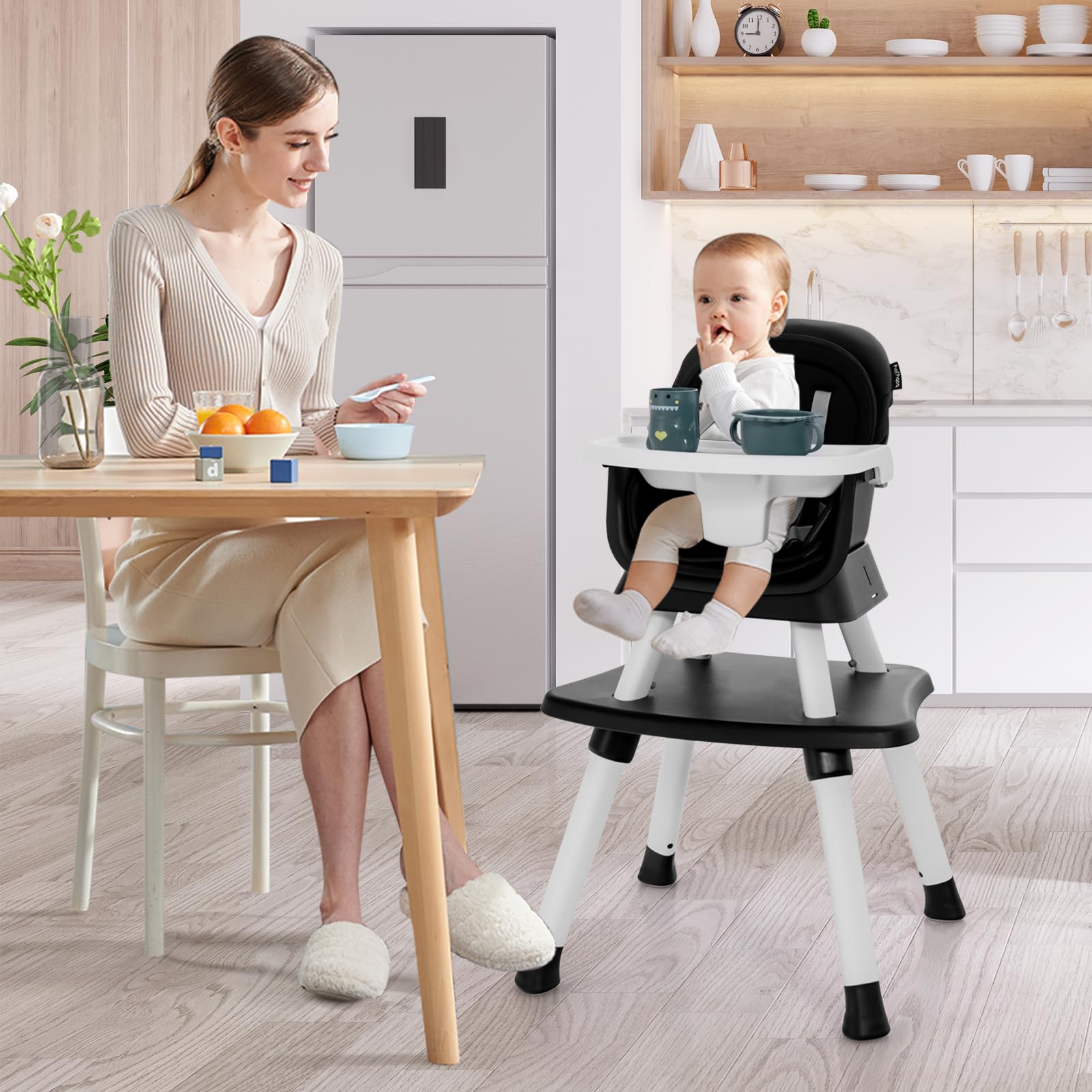 HONEY JOY 8-in-1 Convertible Baby High Chair for Toddlers - Multi-Functional Highchair, Booster Seat, Building Block Table & Stool with Safety Harness (Black) - Perfect for Dining, Playtime & Learning Activities