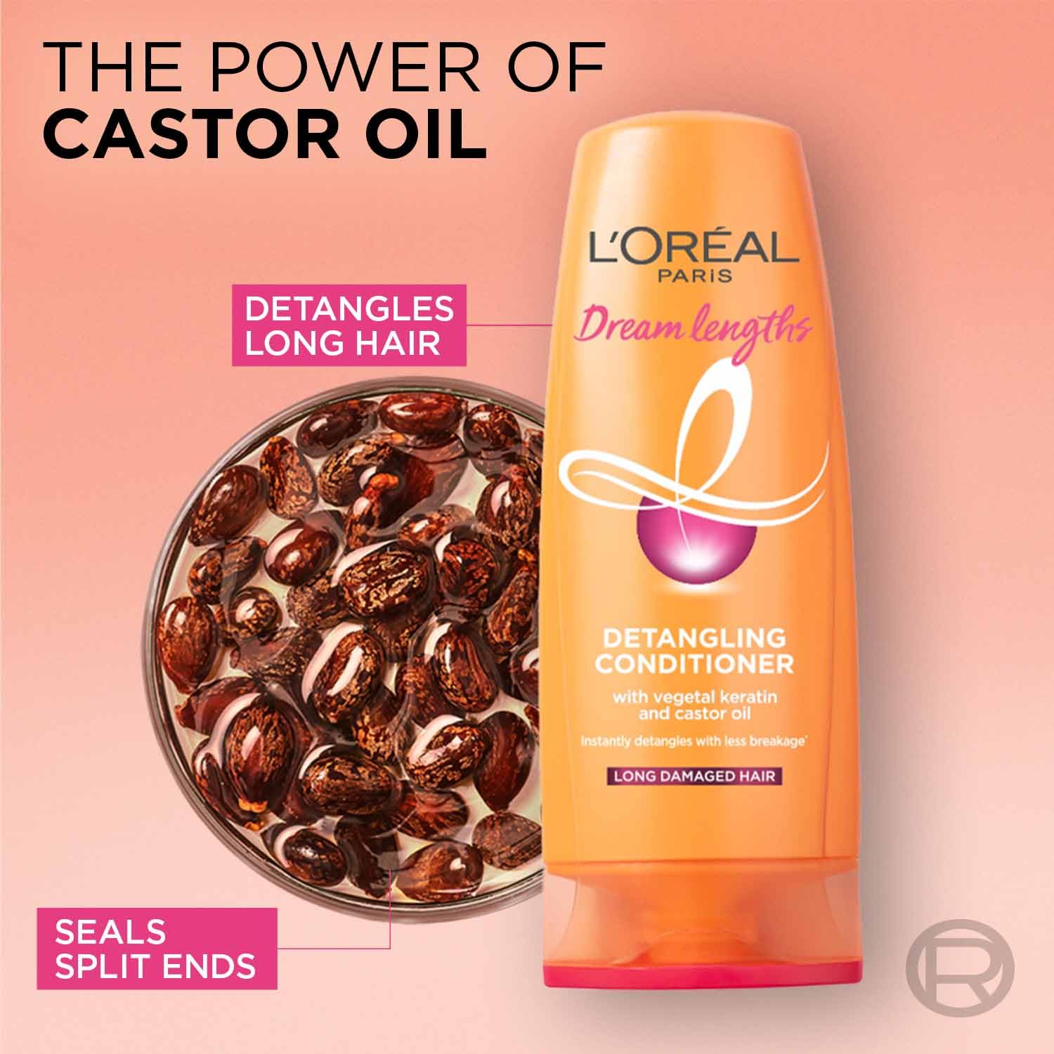 L'Oreal Paris Dream Lengths Conditioner - Nourishing & Repairing for Long, Lifeless Hair - 2.4oz (71.5ml) - Restores Shine & Softness - Perfect for Daily Hair Care & Damaged Hair Treatment