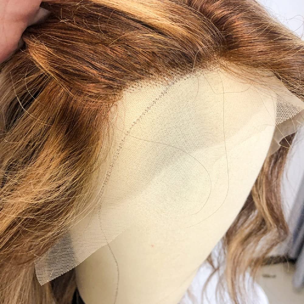 Brazilian Human Hair Body Wave Lace Front Wig 13x4 V-Part - Ombre Highlight Pre Plucked with Baby Hair for Black Women (4/27 Color, 16 Inch) | Perfect for Daily Wear, Parties & Special Occasions