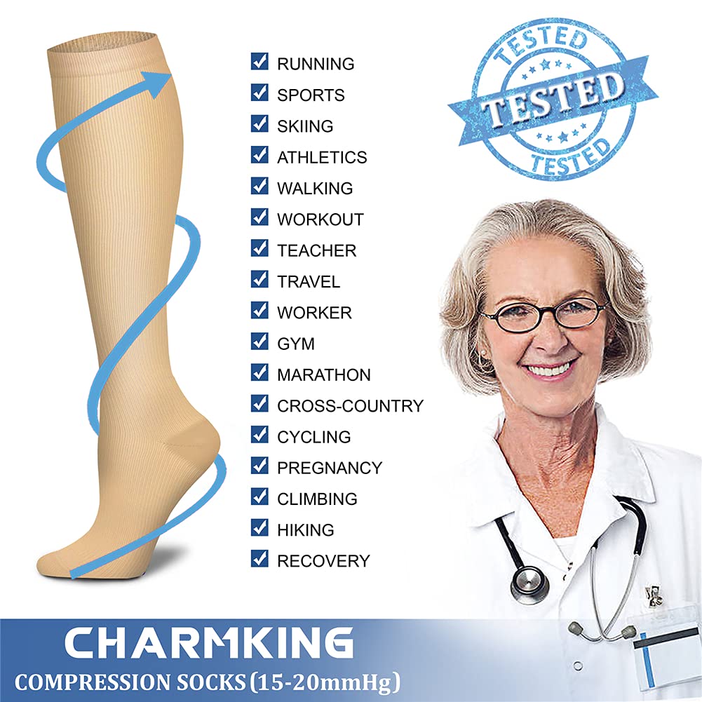 CHARMKING 15-20 mmHg Compression Socks for Women & Men - 8 Pairs - Best Support for Running, Hiking, Travel & Work - Improve Blood Circulation & Reduce Swelling - Ideal for Athletes, Nurses & Long Flights