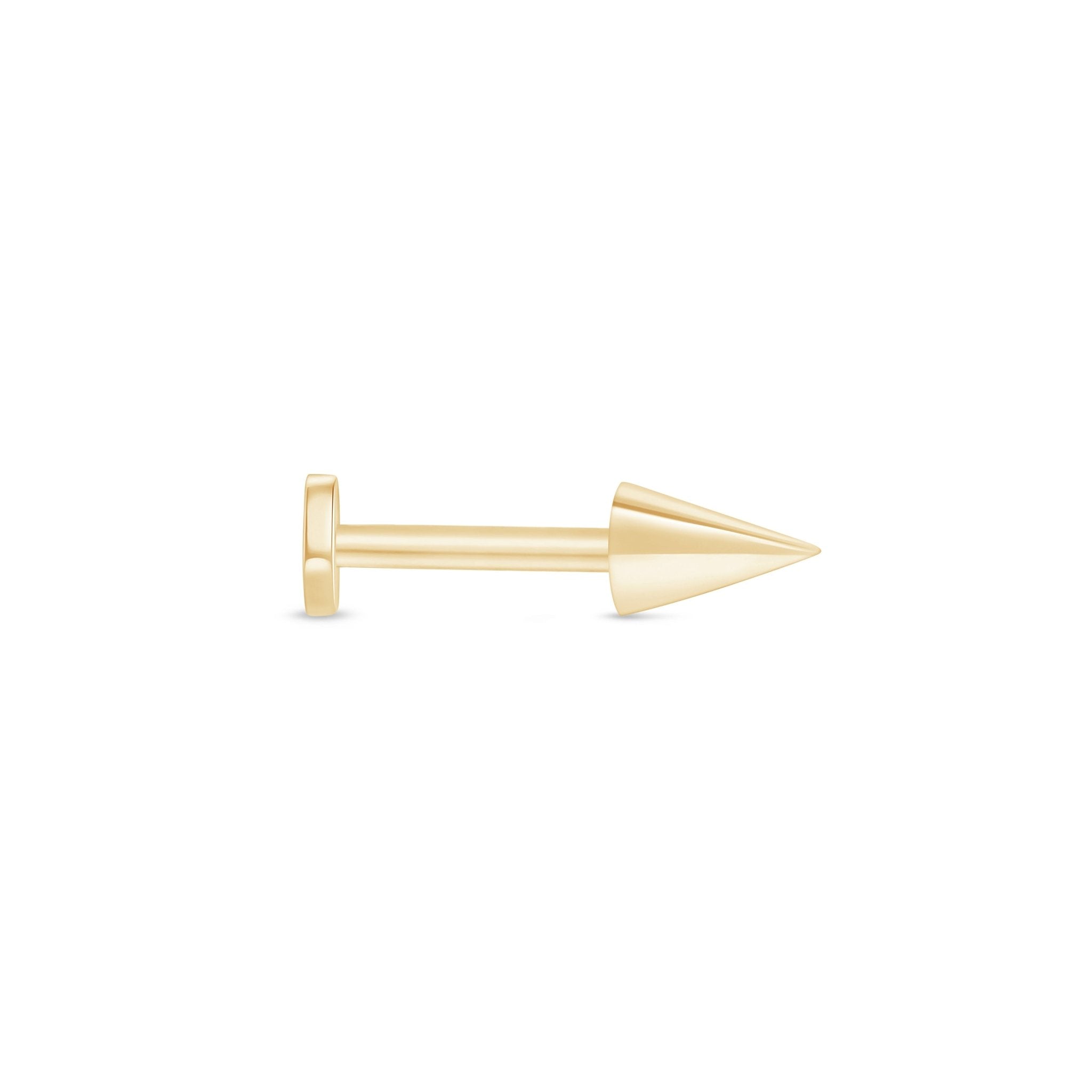14k Solid Yellow Gold Spike Flat Back Stud Earrings for Women - Punk, Gothic & Everyday Fashion Jewelry