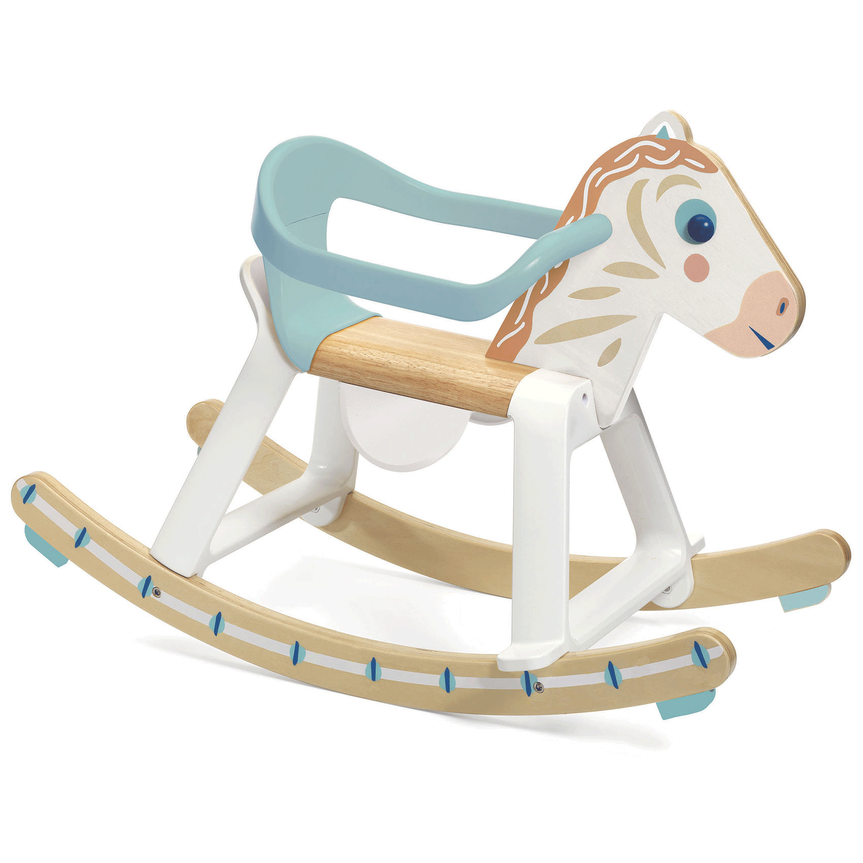 Djeco BabyCavali Wooden Rocking Horse - Classic Toddler Ride-On Toy for Indoor Play & Nursery Decor | Perfect 1st Birthday Gift for Boys & Girls