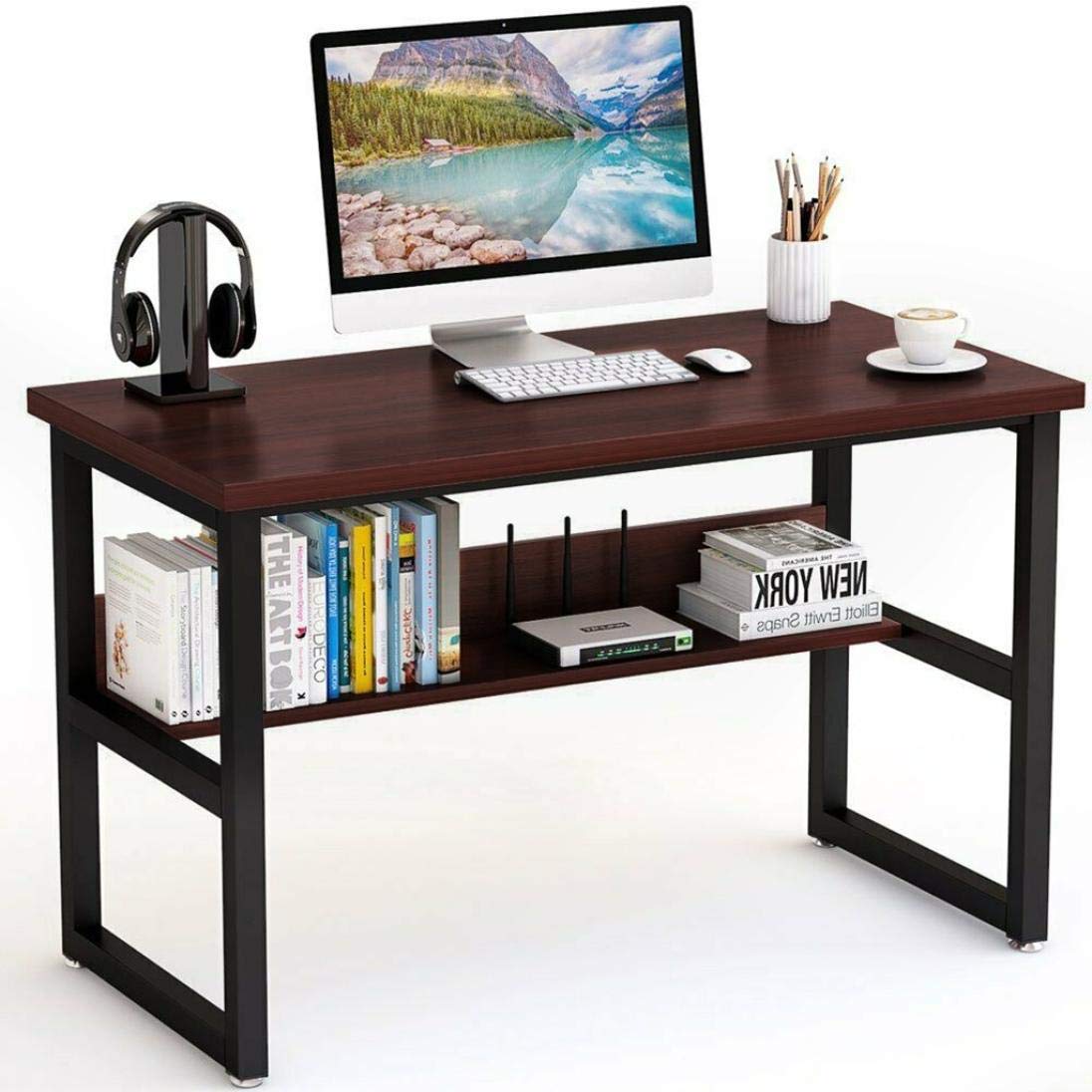Modern Industrial 47-inch Home Office Computer Desk with Splice Board - Large Laptop Table for Study, Writing & Work - Perfect for Small Spaces & Remote Work