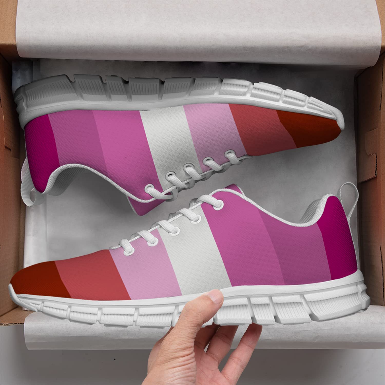 Lesbian Pride Flag Running Sneakers for Women & Girls - Comfortable Sport Walking Tennis Shoes - LGBT Month Gifts (Men's 6/Women's 8) in Pink - Perfect for Pride Parades, Workouts & Everyday Wear
