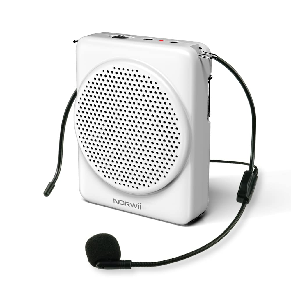 NORWII Mini Voice Amplifier Microphone Headset - 30W Portable Speaker with 3H Quick Charge & 30H Playtime - Wireless Mic for Teachers, Tour Guides, Public Speaking - Ideal for Classrooms, Presentations & Outdoor Events (White)