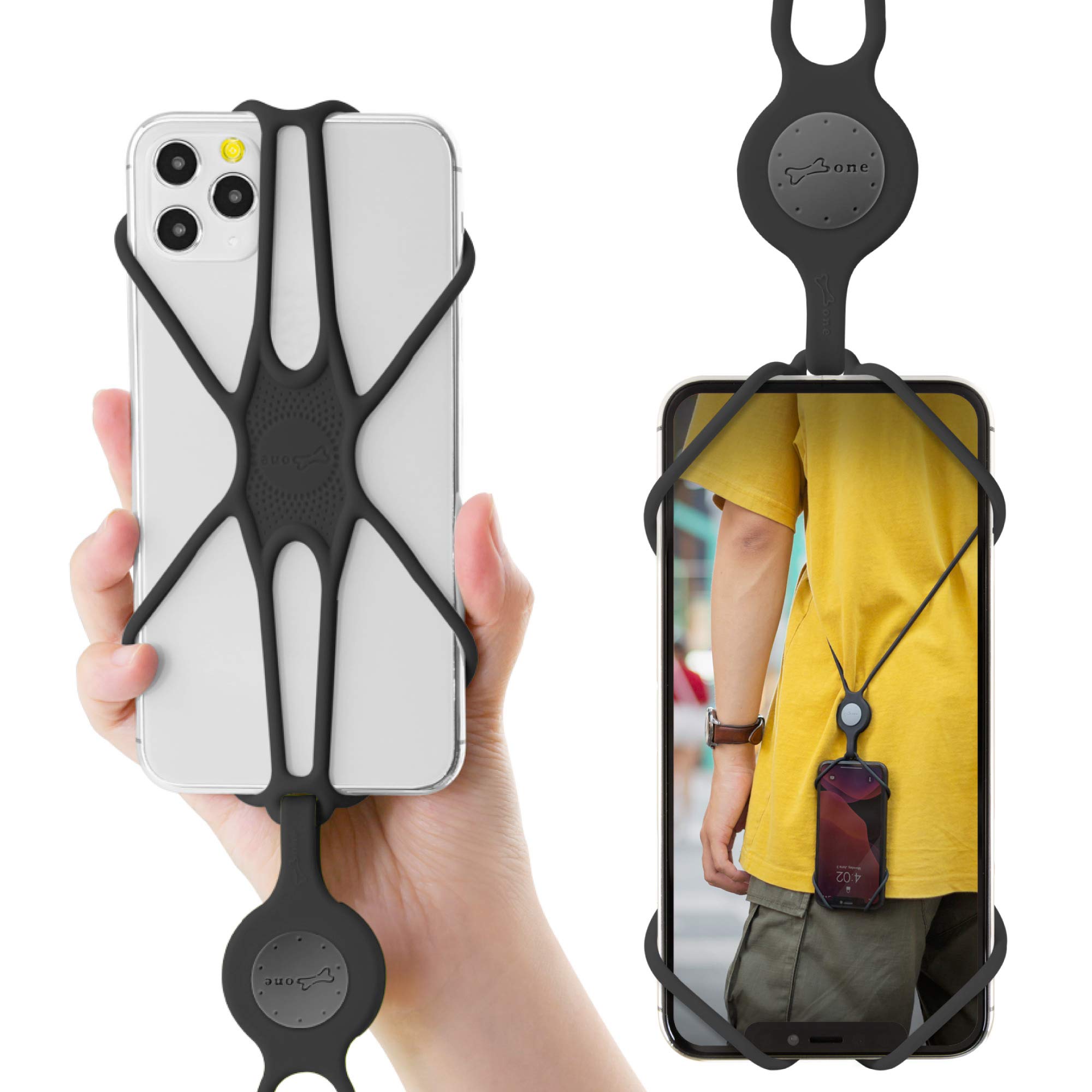 Adjustable Silicone Phone Lanyard - Universal Crossbody Phone Strap for iPhone, Samsung & Most Smartphones | Hands-Free Shoulder Holder for Running, Travel & Outdoor Activities (Black)