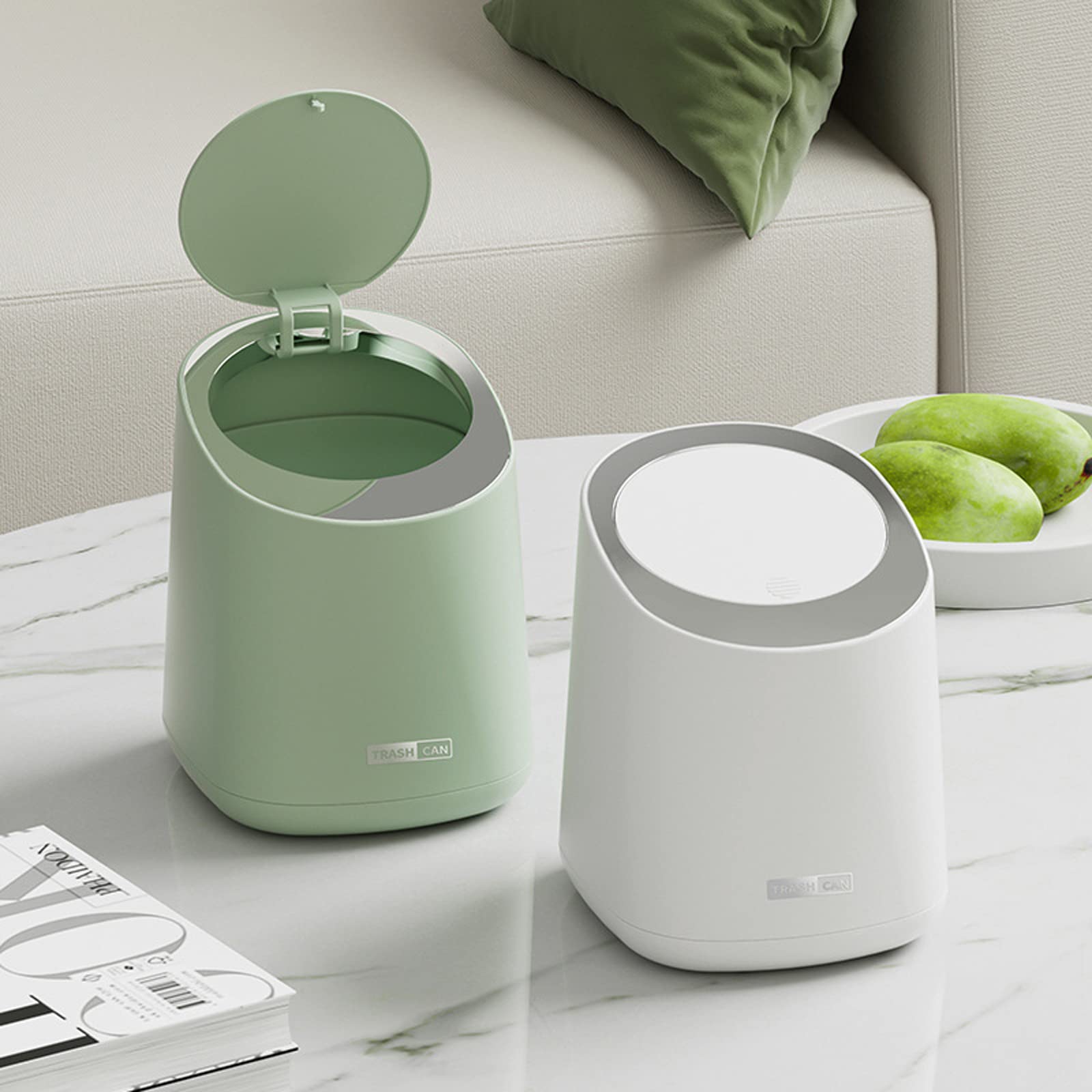 Mini Desktop Trash Can with 90 Trash Bags - Press-Type Lid Countertop Waste Bin, Small Plastic Garbage Can for Bathroom, Bedroom, Living Room & Dressing Table (White) - Perfect for Home, Office & Vanity Organization