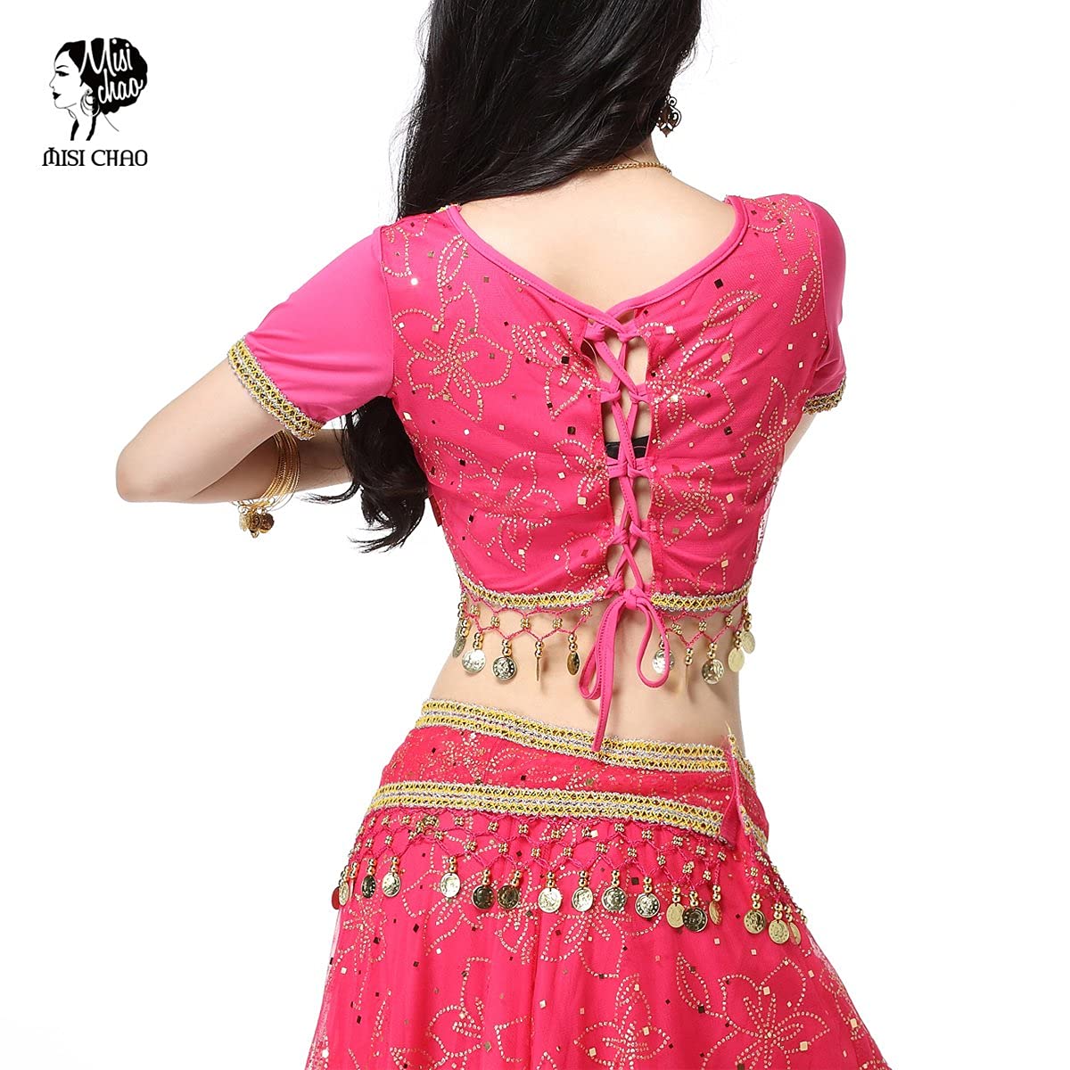Elegant MISI CHAO Belly Dance Costume - Bollywood Chiffon Dress with Head Veil for Women | Perfect for Halloween, Dance Performances & Cultural Events