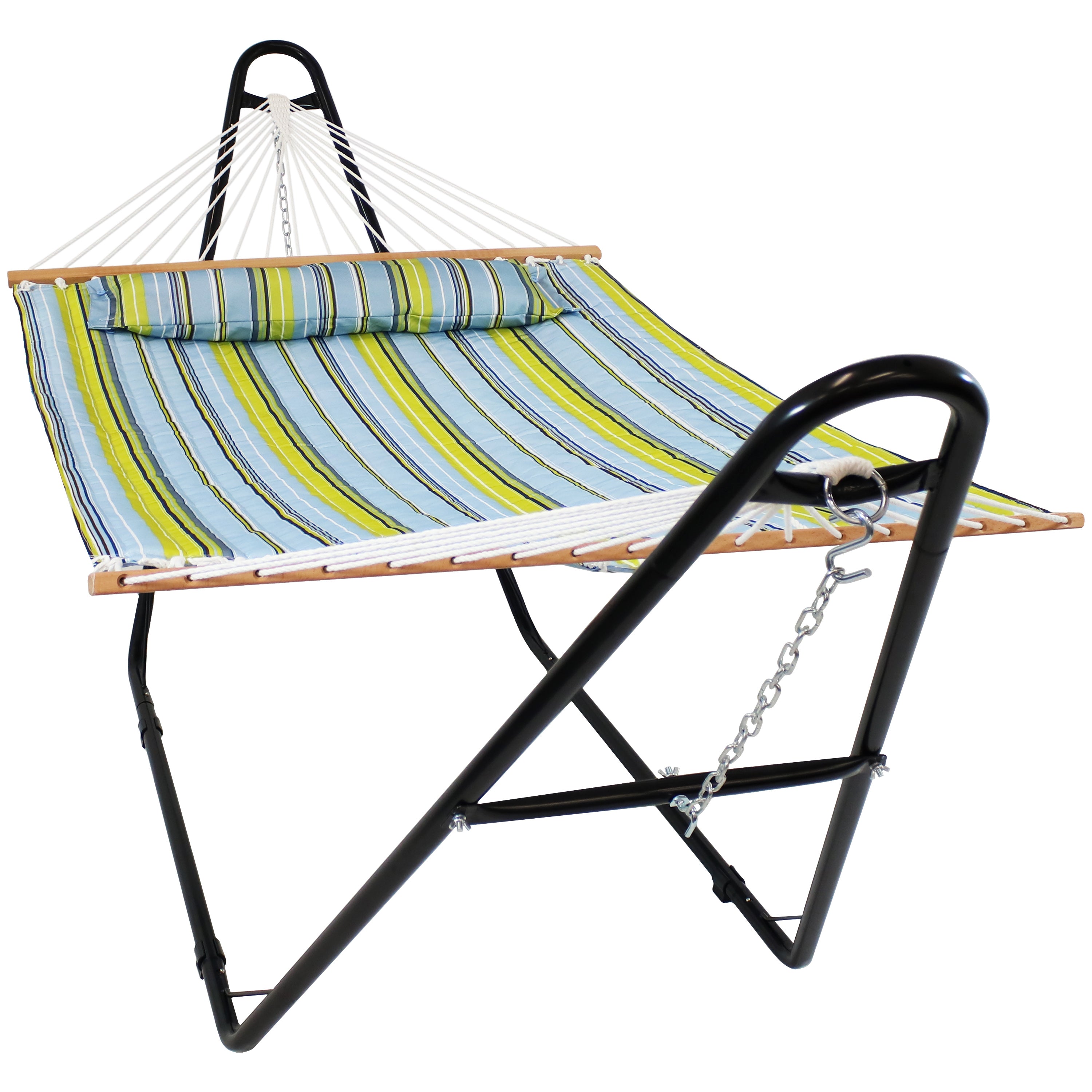 Sunnydaze Quilted 2-Person Hammock with Universal Stand - Portable Outdoor Hammock for Backyard, Camping & Beach Relaxation