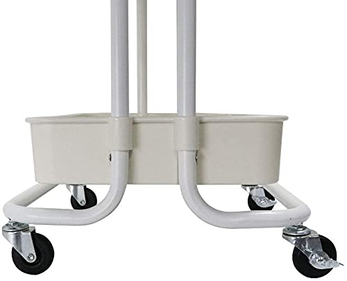 White Rotating Kitchen Storage Cart with Wheels - 3-Tier Adjustable Height Metal Utility Trolley with Hanging Cups for Spices & Utensils - Perfect for Small Kitchens, Pantry Organization & Bathroom Storage (3-Tier Size)