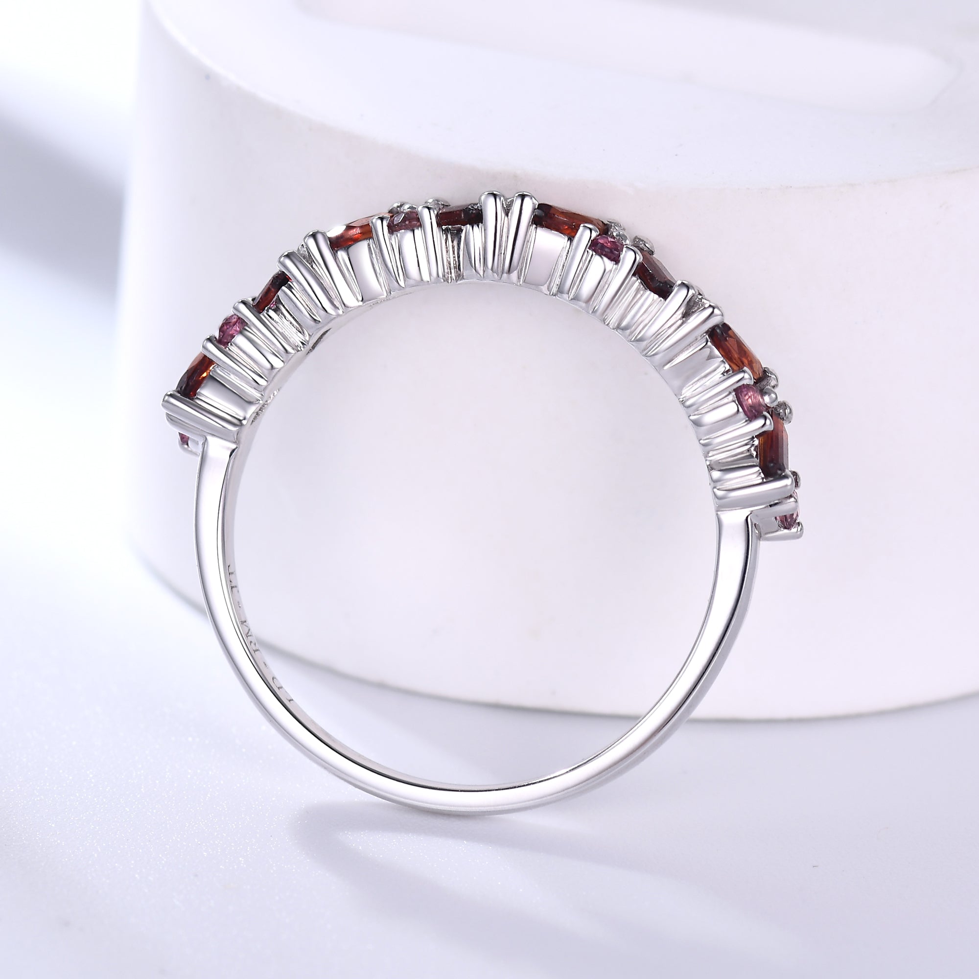 Natural Red Garnet Cluster Wedding Band with Pink Sapphire Accents - Stackable Ring for Women & Family - Perfect for Bridal, Anniversary & Everyday Wear