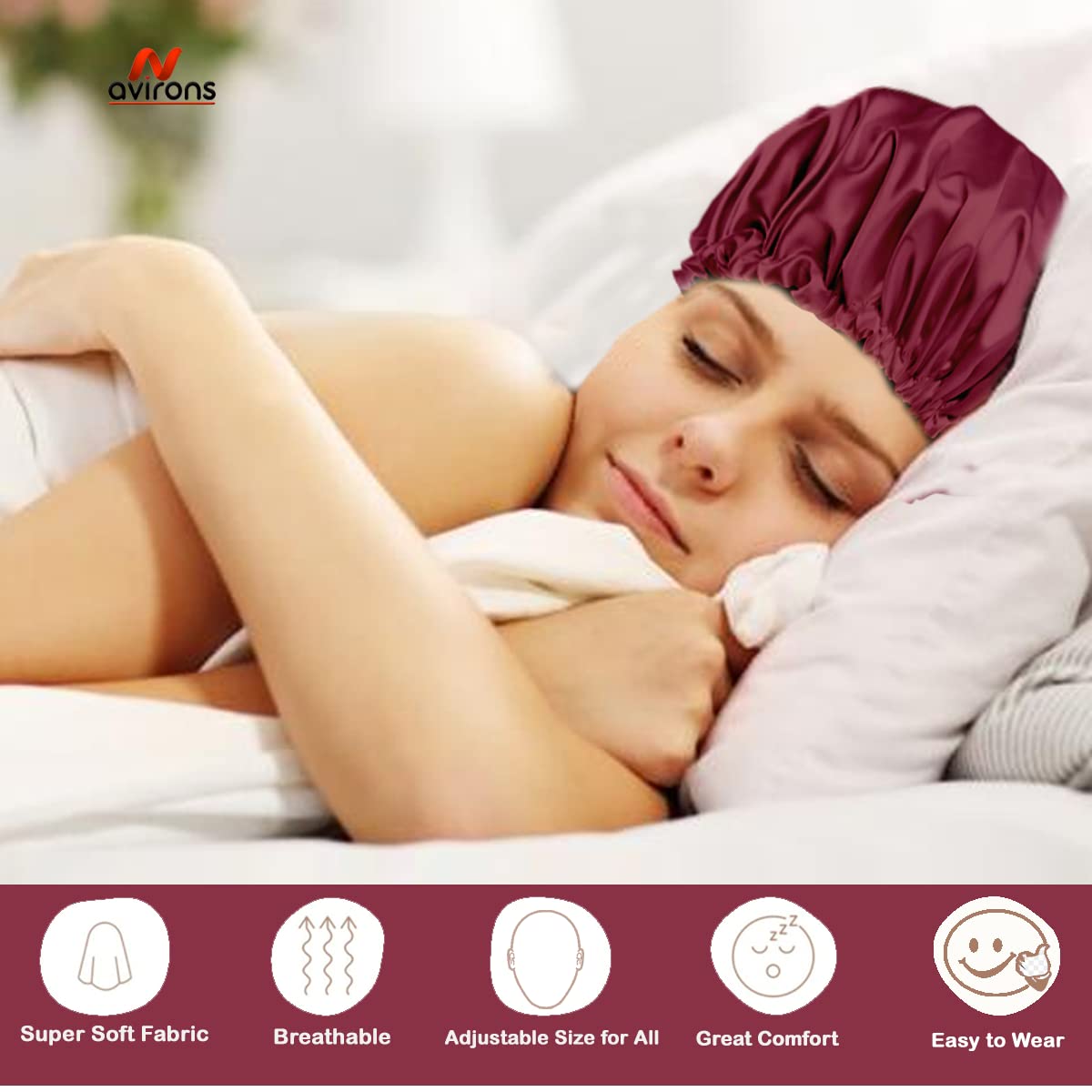Avirons Silk & Satin Hair Bonnet with Eye Mask for Sleeping - Double Layer Reversible Sleeping Cap for Women - Perfect for Curly, Natural, and Afro Hair Care at Night