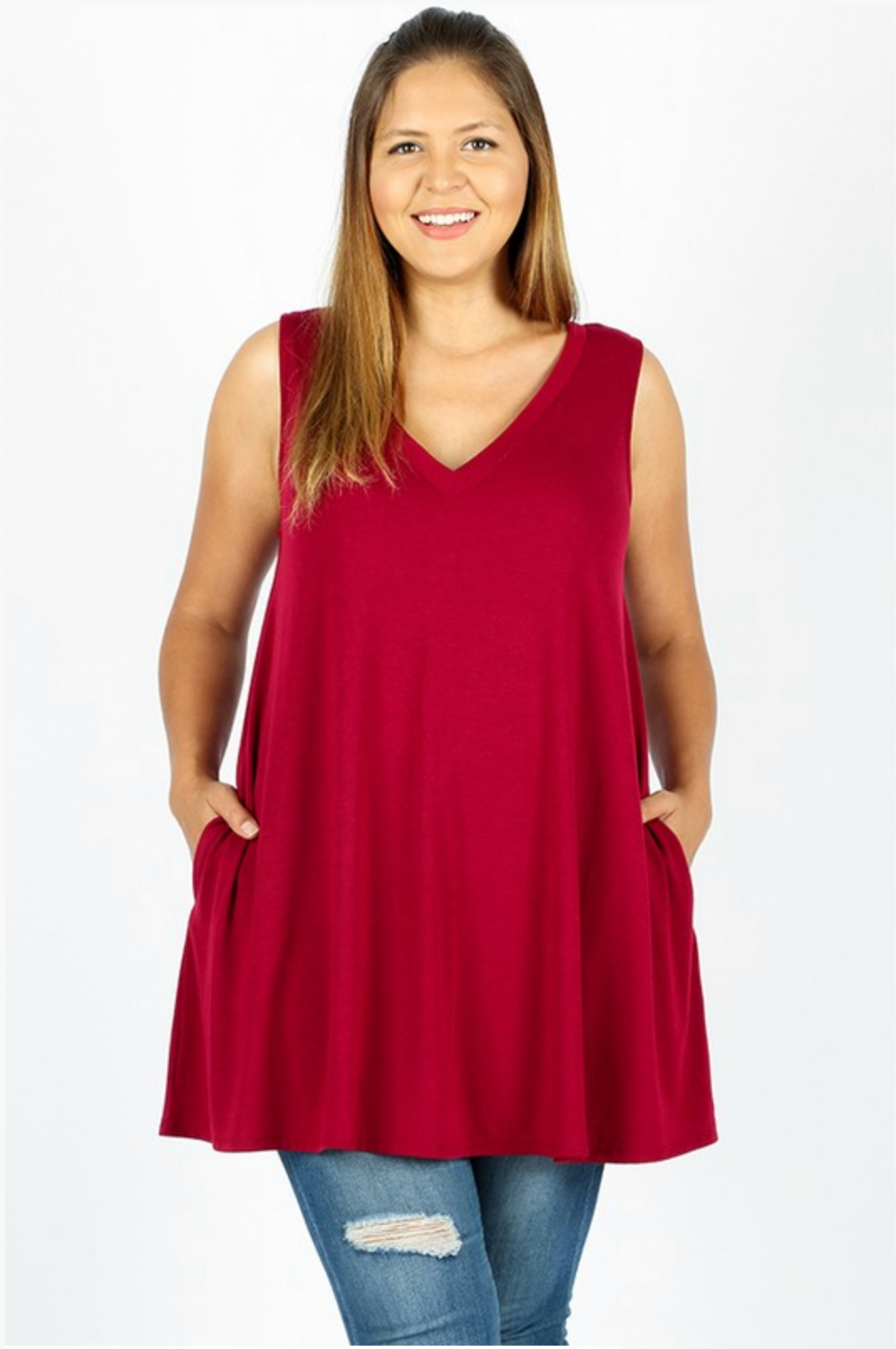 Plus Size V Neck Tank Tops for Women with Pockets - Comfortable Stretchy Casual Summer Tops for Lounge, Beach, and Everyday Wear