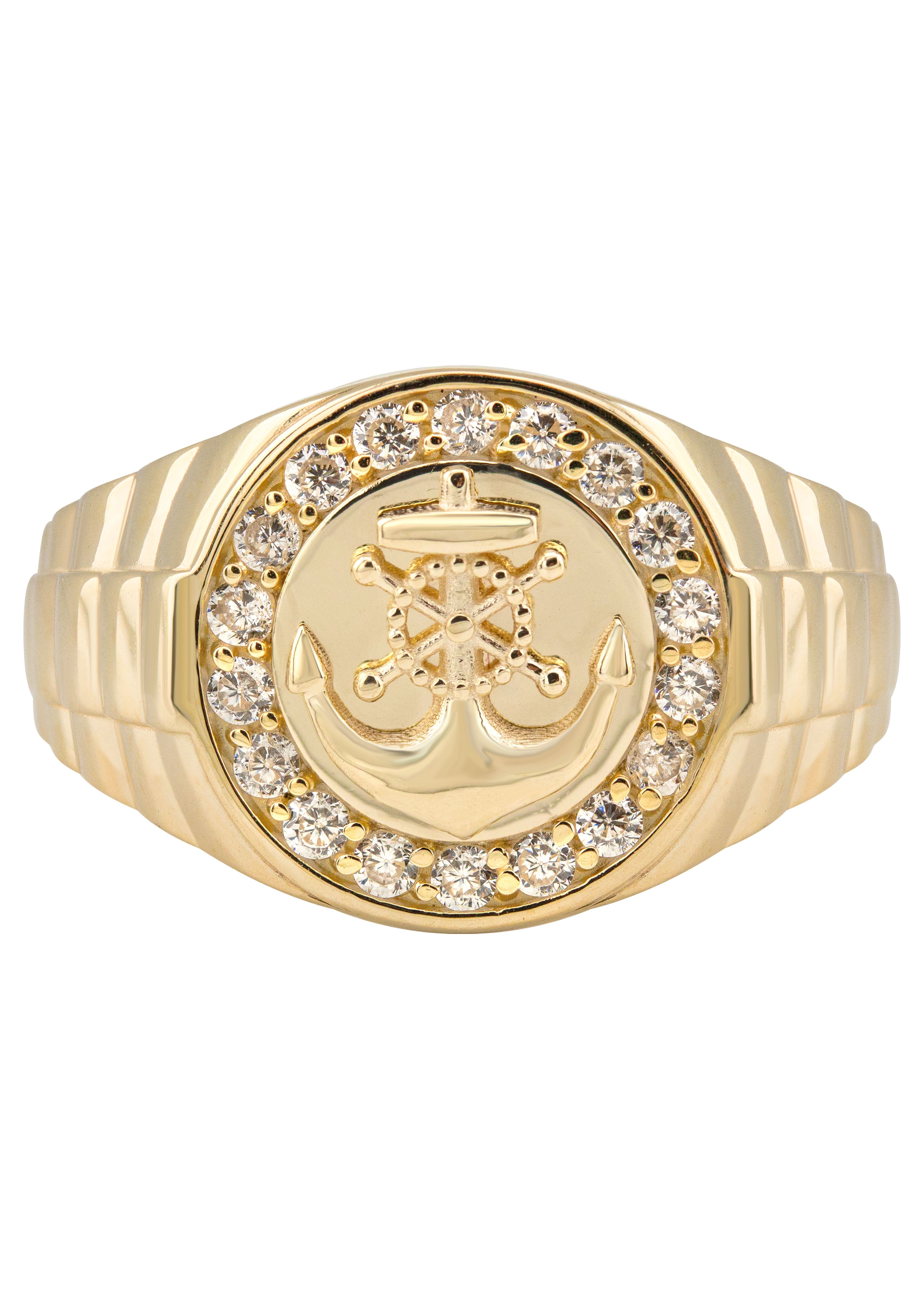 10K Gold CZ Anchor Ring for Men - 2.6 Grams Solid Gold Fashion Jewelry - Perfect for Gifts, Weddings, and Everyday Wear