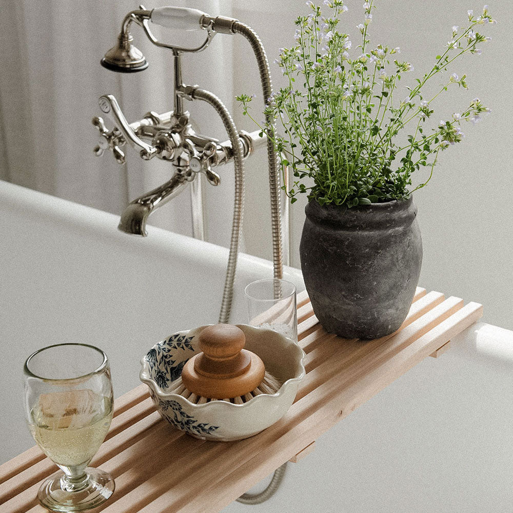 Premium Wooden Bathtub Caddy Tray with Wine Glass Holder & Book Stand - Perfect for Relaxing Bath Time, Spa Days & Self-Care Moments