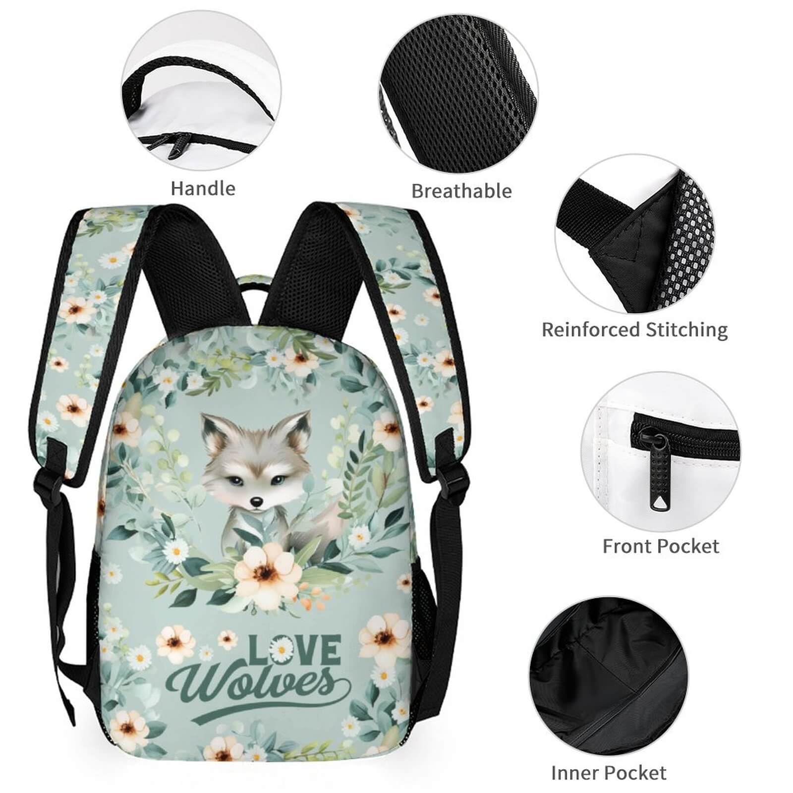 Cute 16 Inch Wolf Backpack for Kids - Lightweight School Bookbag with Lunch Box & Pencil Case, Large Capacity for Boys & Girls | Perfect for School, Travel & Outdoor Adventures