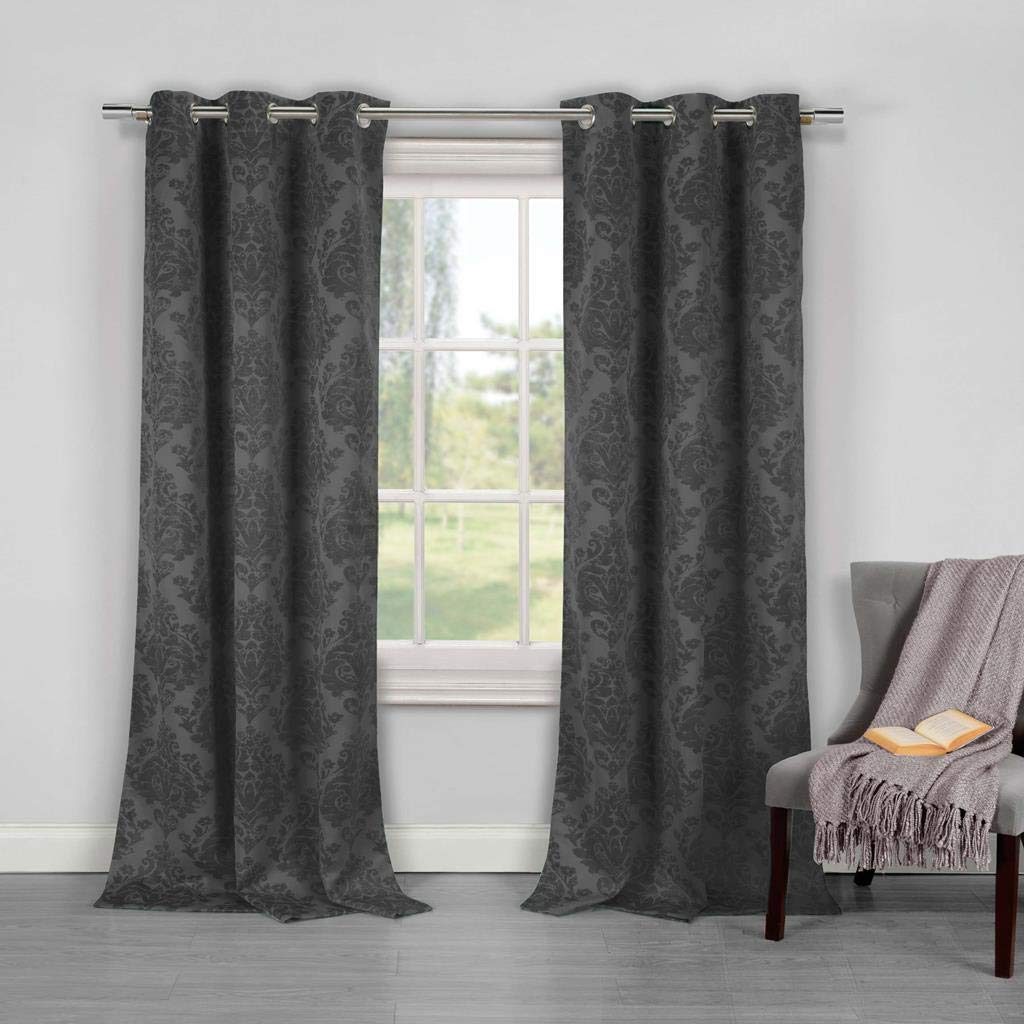 Duck River Textiles - Phelan Medallion Print Linen Textured Blackout Curtains - Set of 2 Panels (36x84 Inches) - Grey - Room Darkening Grommet Top Window Drapes for Bedroom & Living Room - Perfect for Home Theater, Nursery & Light-Sensitive Sleepers