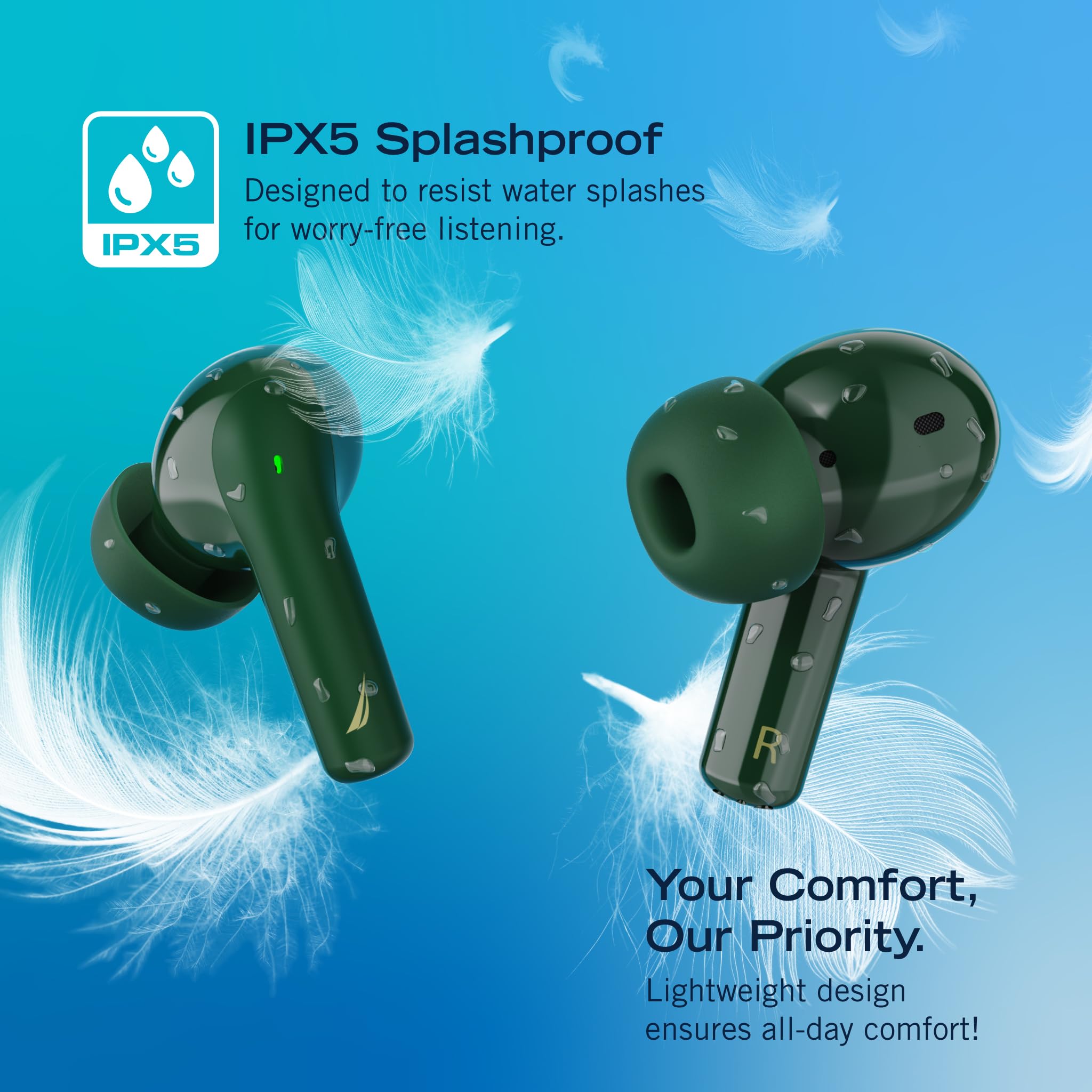 NAUTICA Wireless Earbuds Bluetooth 5.3, 16H Playtime, 4 Mics for Calls, IPX5 Waterproof - Perfect for Workouts & Commuting
