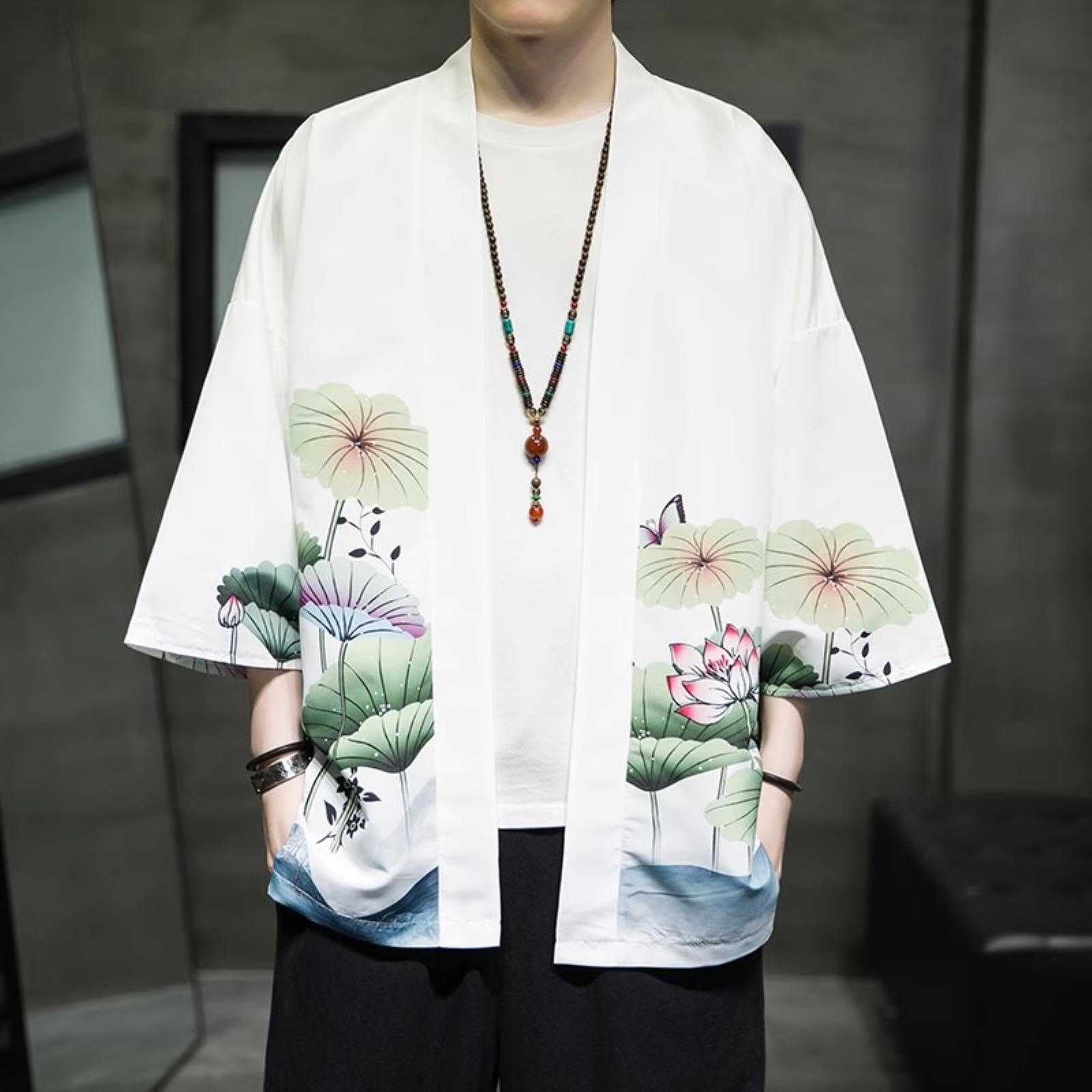 Premium Chinese Hanfu Embroidered Silk Robe - Men's Oversize Kimono Cardigan Jacket - Ancient Japanese Style Coat for Cosplay, Loungewear & Special Occasions