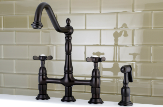 Essex Cross Handles Bridge Kitchen Faucet with Pull Down Sprayer - Classic Design for Farmhouse & Vintage Style Kitchens